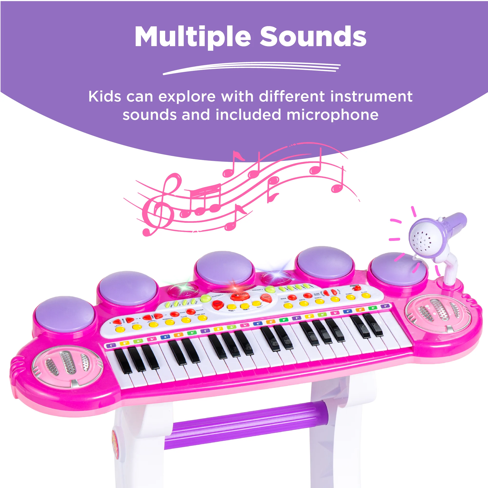 37-Key Kids Electric Keyboard w/ Microphone, Stool - Image 5
