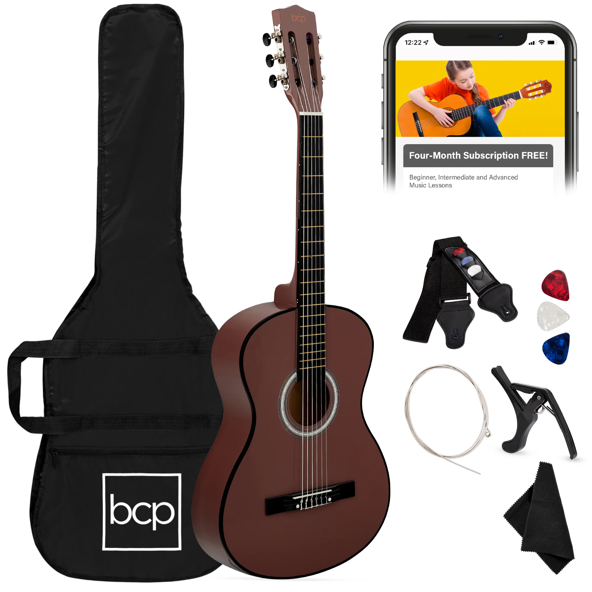 Beginner Acoustic Guitar Set w/ Case, Strap, Extra Strings - 38in - Image 17