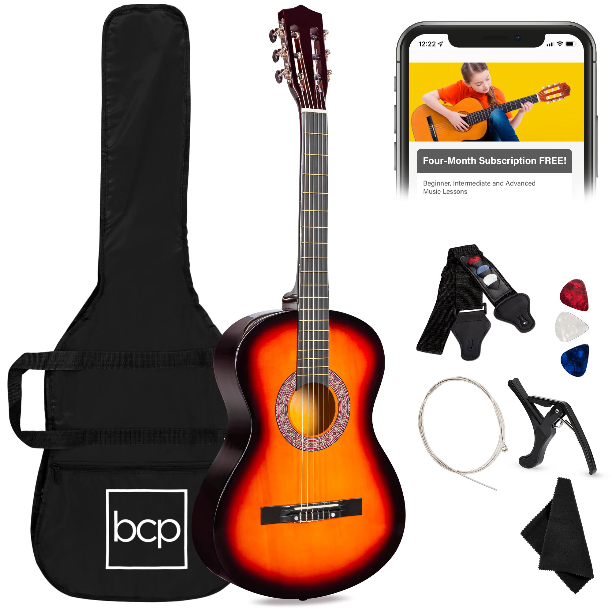 Beginner Acoustic Guitar Set w/ Case, Strap, Extra Strings - 38in - Image 25