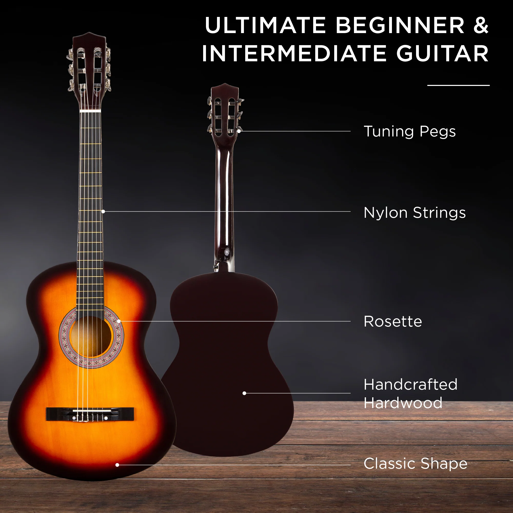 Beginner Acoustic Guitar Set w/ Case, Strap, Extra Strings - 38in - Image 28
