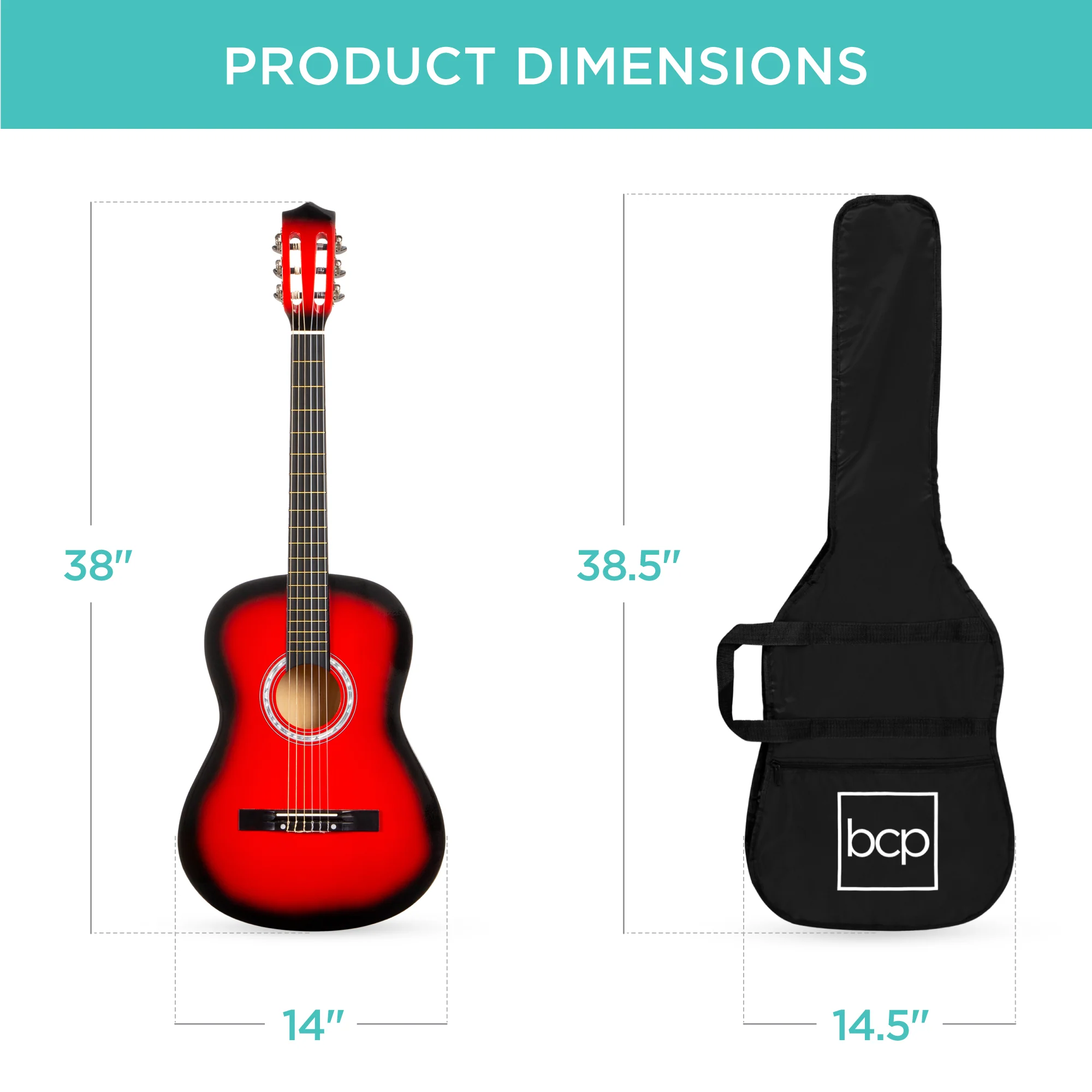 Beginner Acoustic Guitar Set w/ Case, Strap, Extra Strings - 38in - Image 72