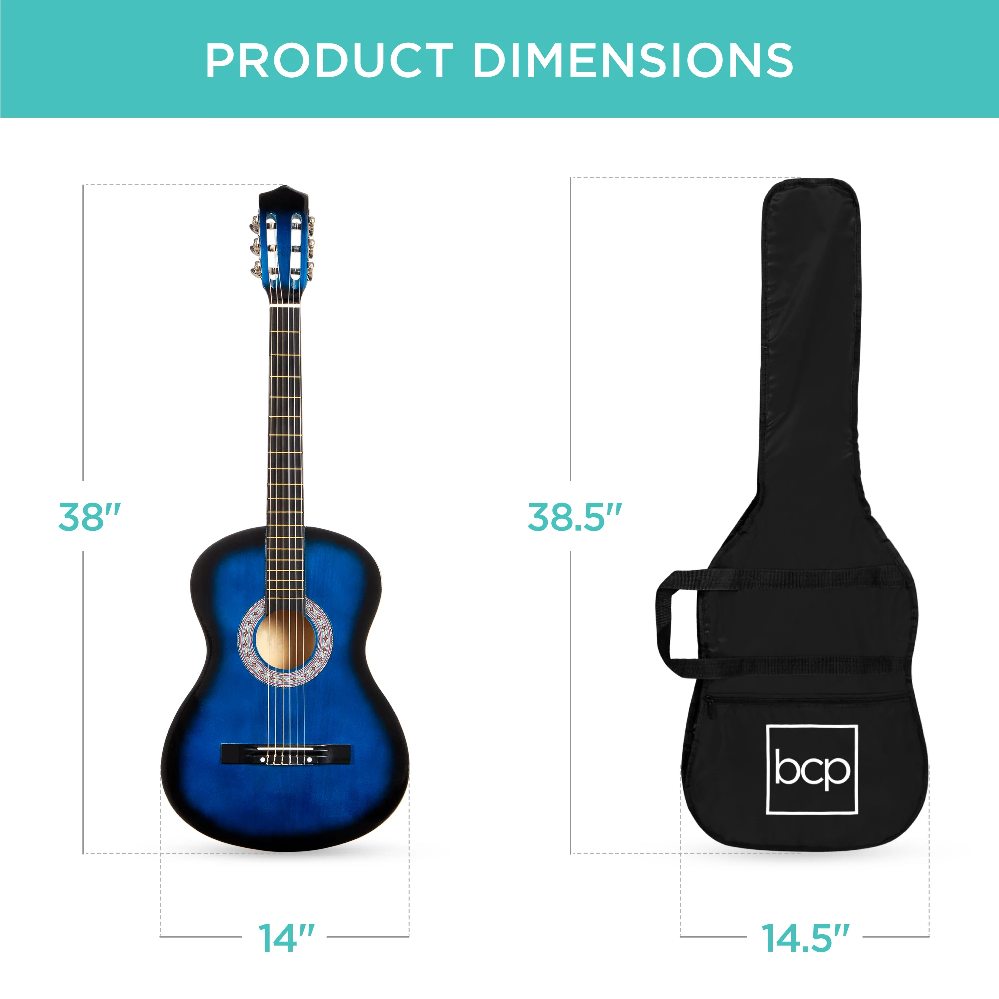 Beginner Acoustic Guitar Set w/ Case, Strap, Extra Strings - 38in - Image 8