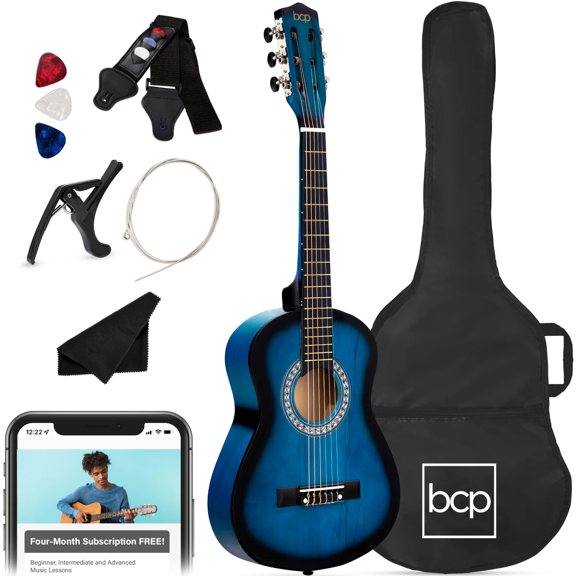 Beginner Acoustic Guitar Set w/ Case, Strap, Extra Strings - 38in - Image 81