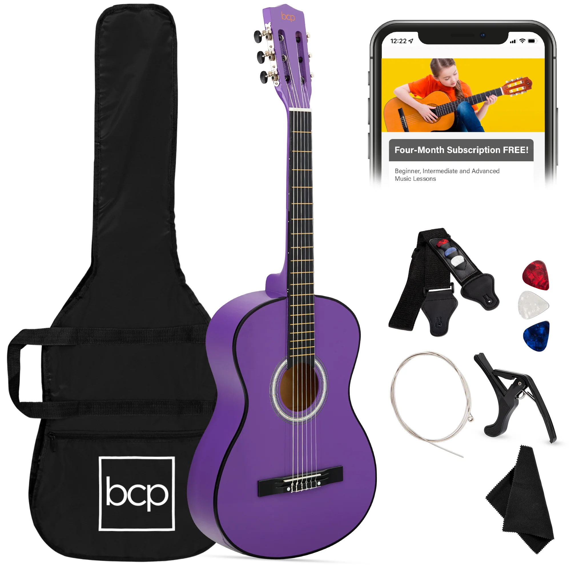 Beginner Acoustic Guitar Set w/ Case, Strap, Extra Strings - 38in - Image 9