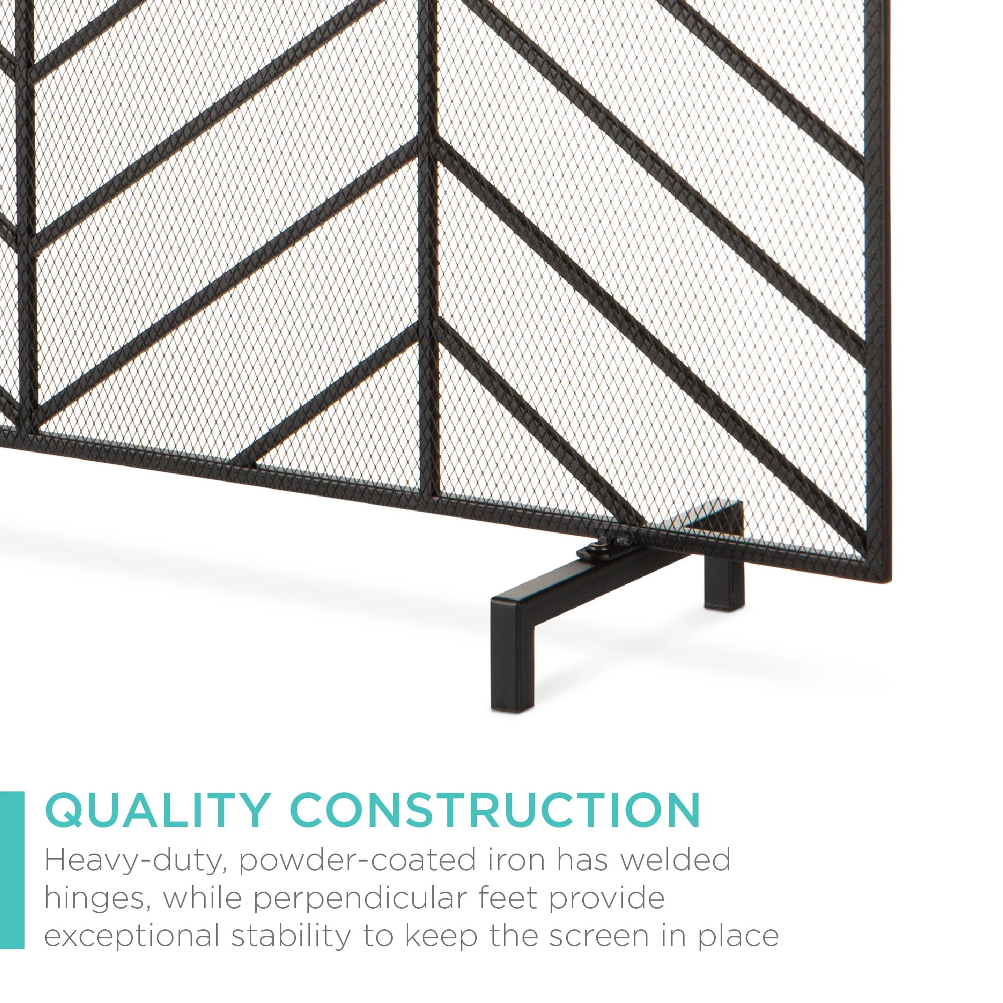 Single Panel Iron Chevron Fireplace Screen w/ Antique Finish - 38x31in - Image 11