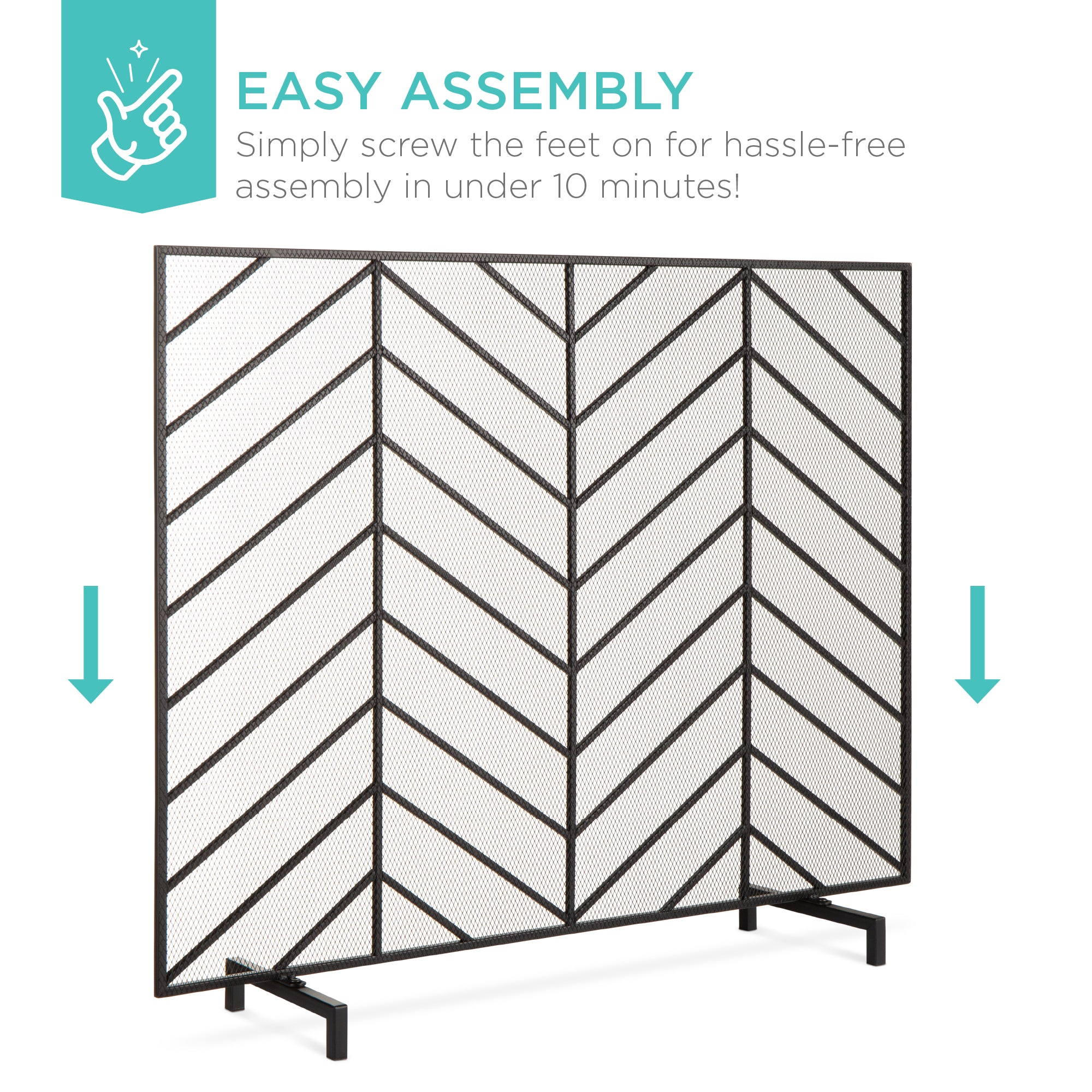 Single Panel Iron Chevron Fireplace Screen w/ Antique Finish - 38x31in - Image 12