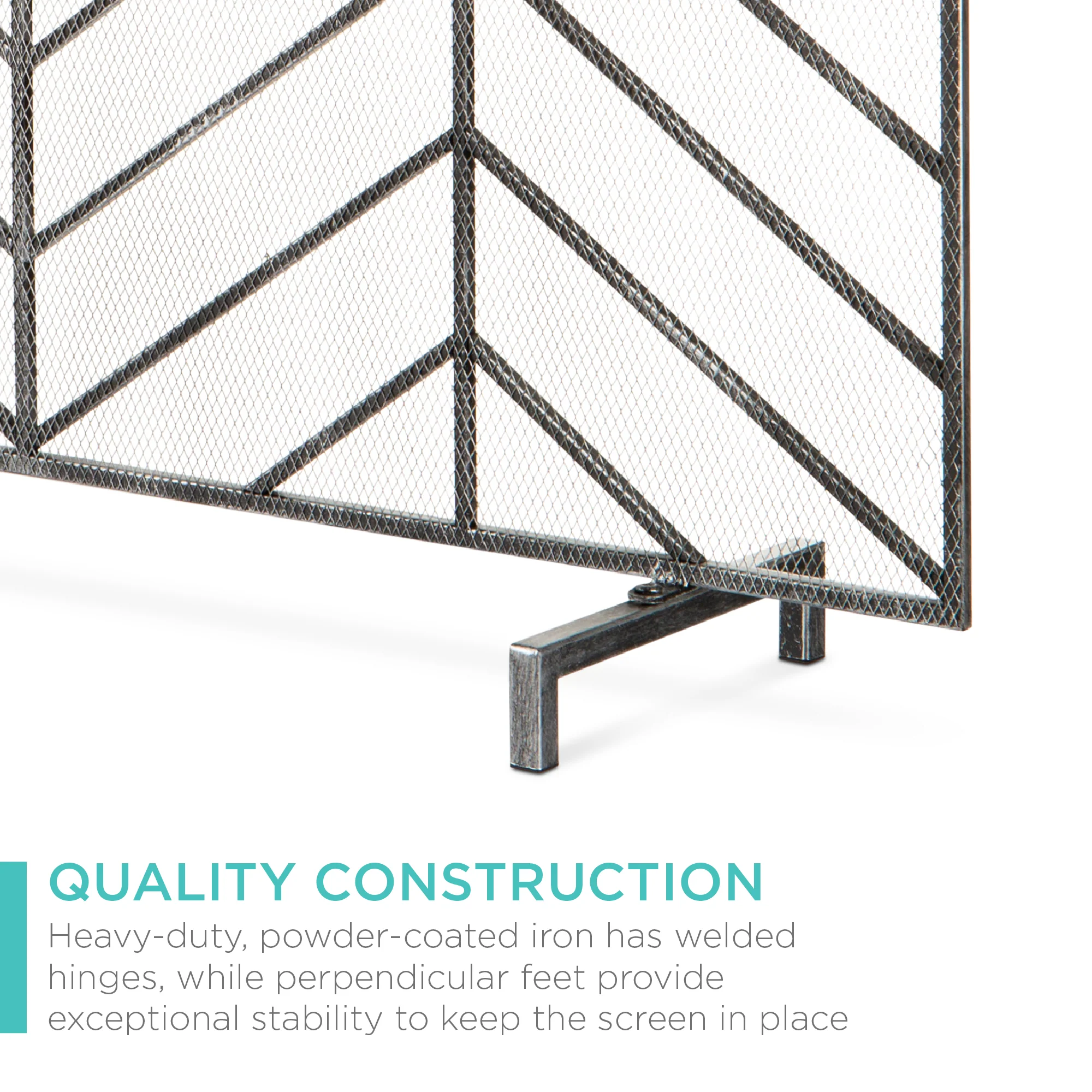 Single Panel Iron Chevron Fireplace Screen w/ Antique Finish - 38x31in - Image 18