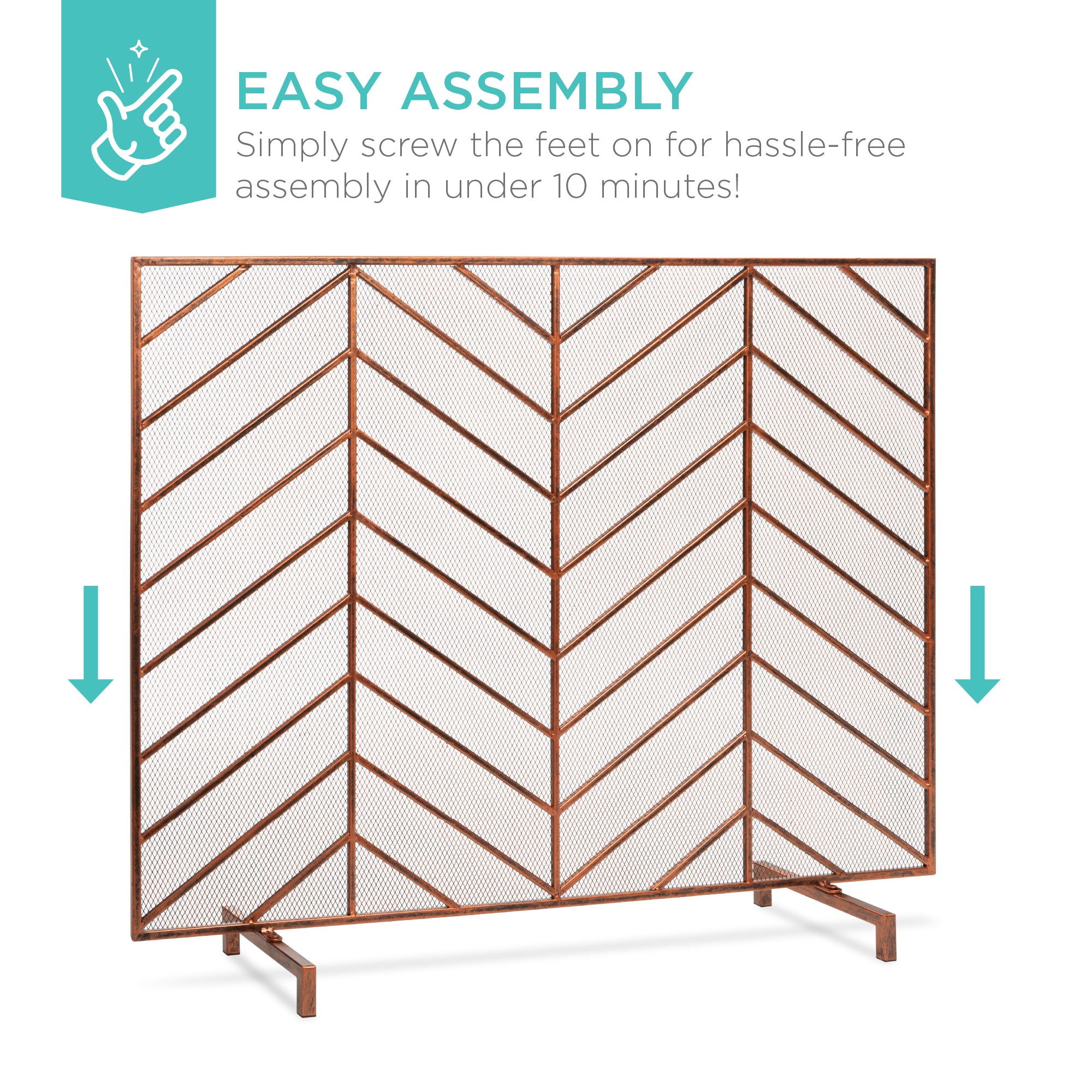 Single Panel Iron Chevron Fireplace Screen w/ Antique Finish - 38x31in - Image 26