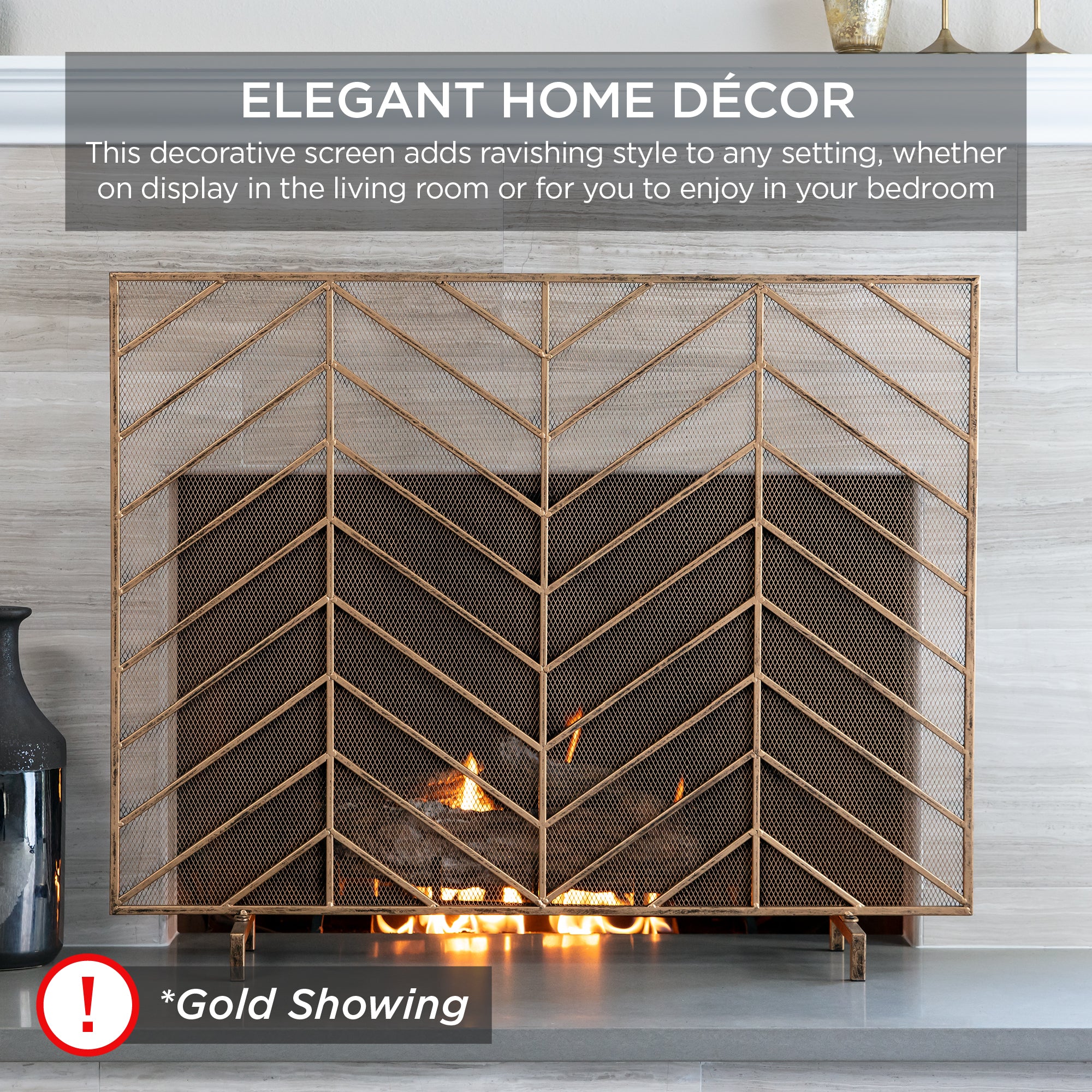 Single Panel Iron Chevron Fireplace Screen w/ Antique Finish - 38x31in - Image 27