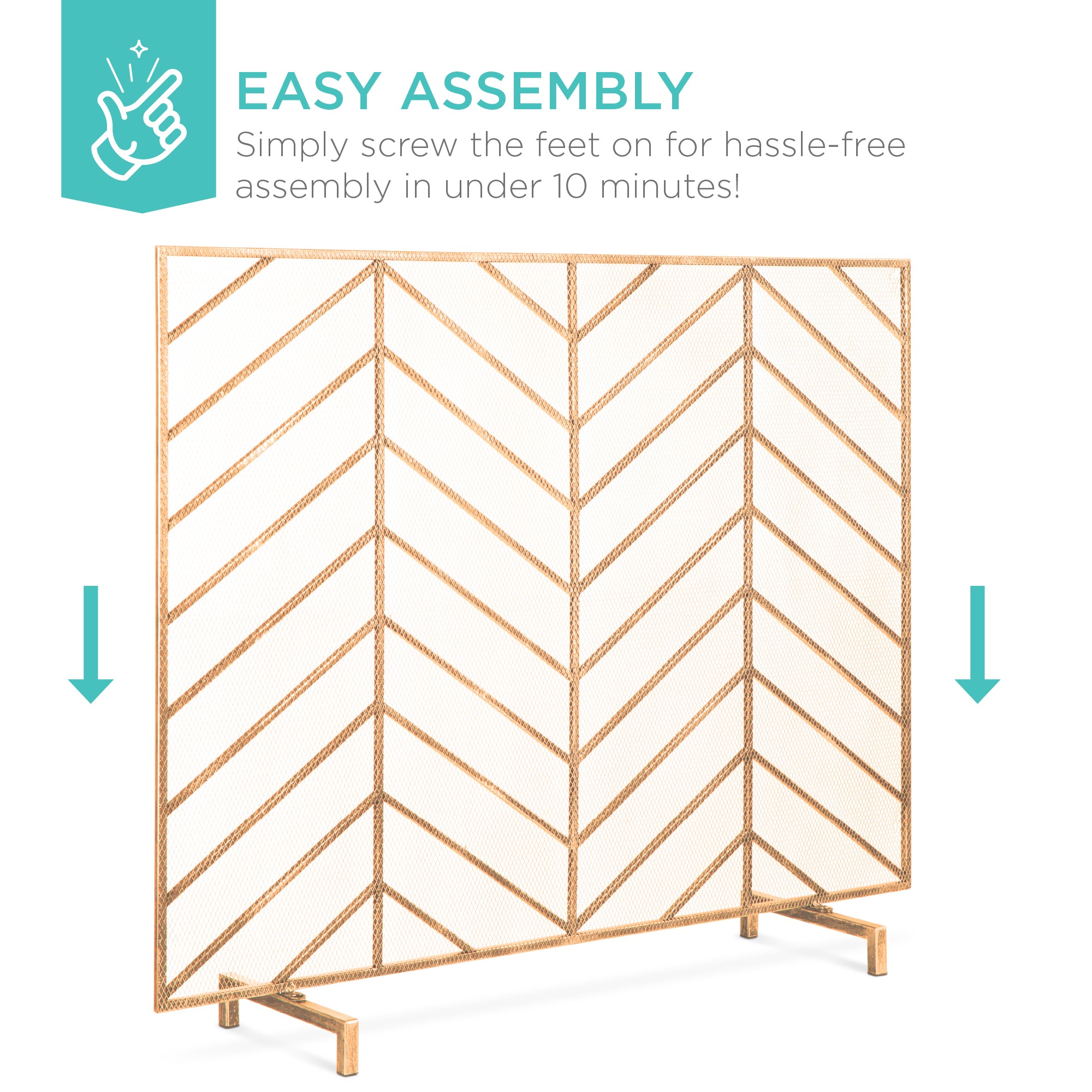 Single Panel Iron Chevron Fireplace Screen w/ Antique Finish - 38x31in - Image 5