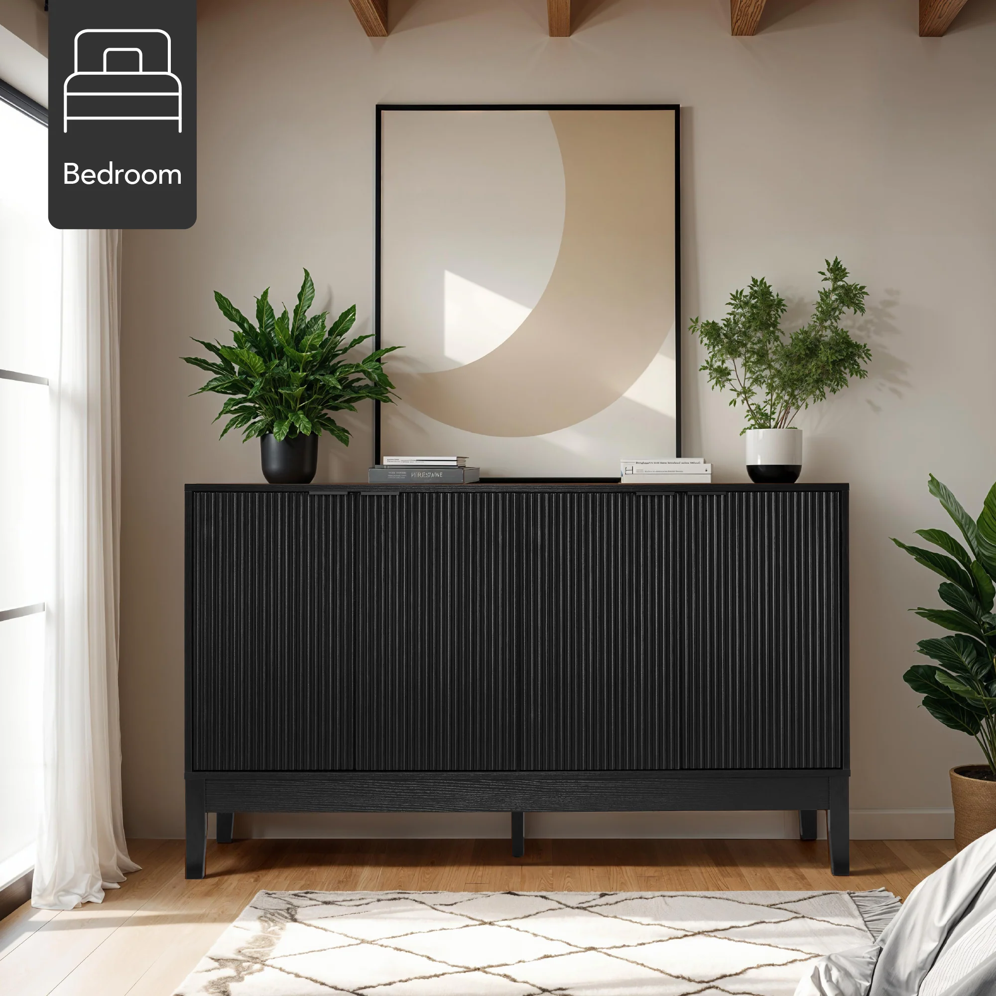 4-Door Reeded Storage Cabinet, Accent Furniture, Sideboard - Image 17