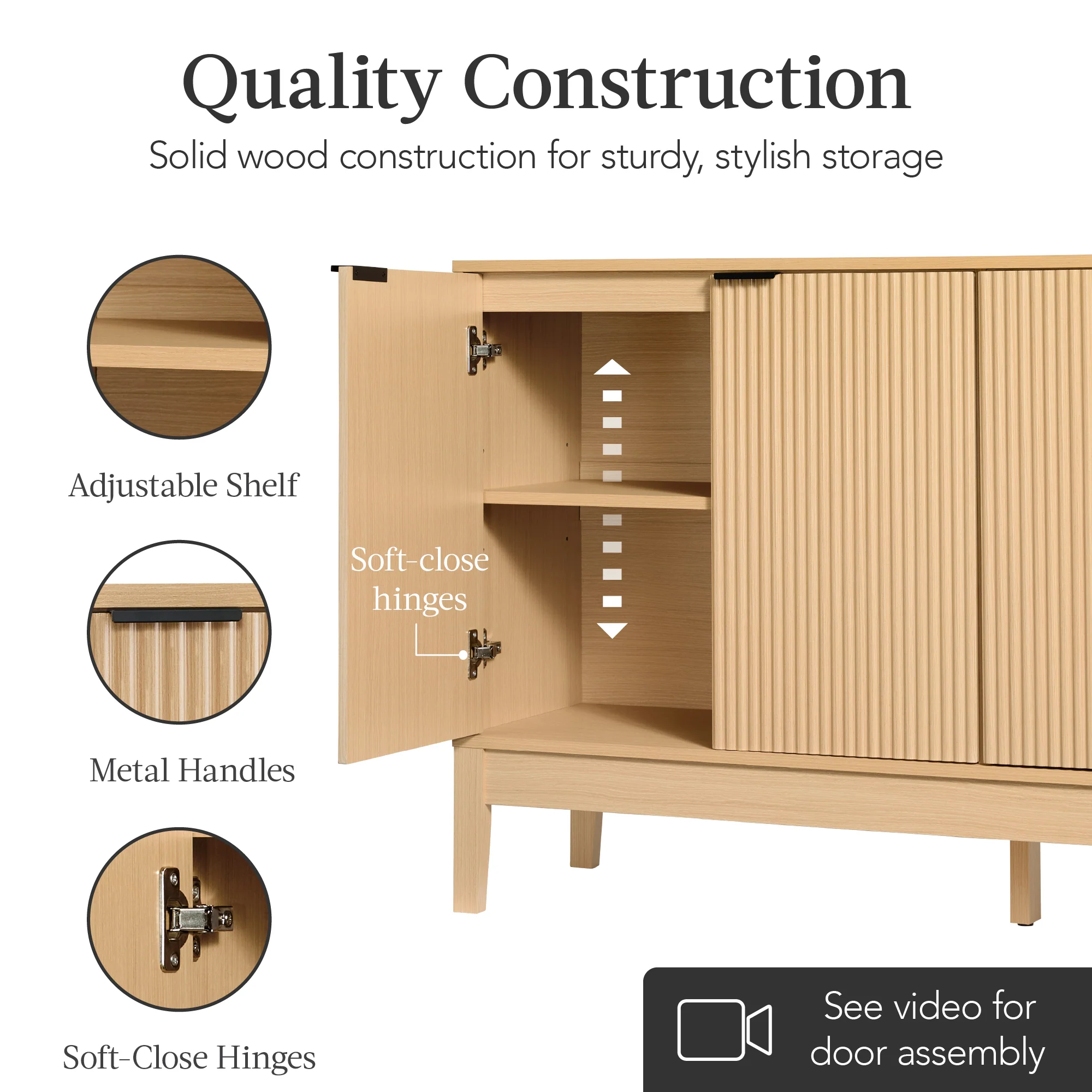 4-Door Reeded Storage Cabinet, Accent Furniture, Sideboard - Image 22