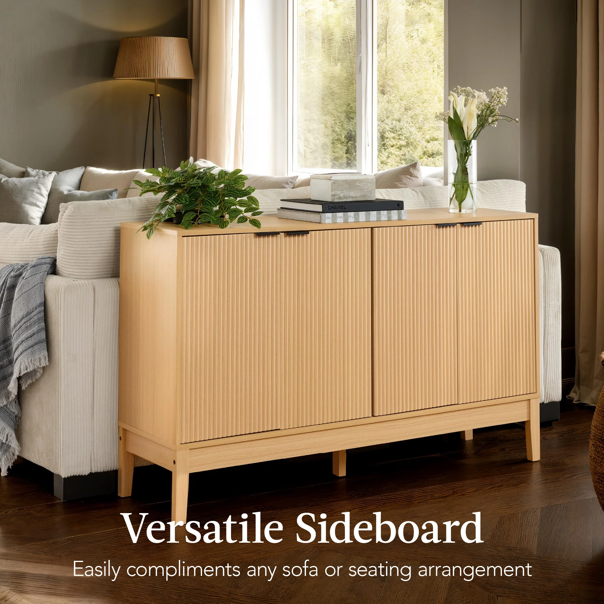 4-Door Reeded Storage Cabinet, Accent Furniture, Sideboard - Image 24