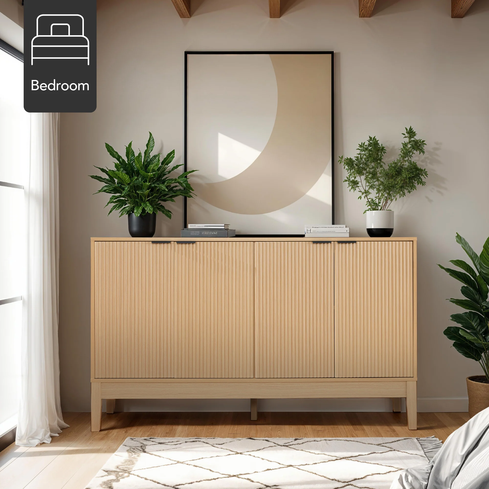 4-Door Reeded Storage Cabinet, Accent Furniture, Sideboard - Image 26
