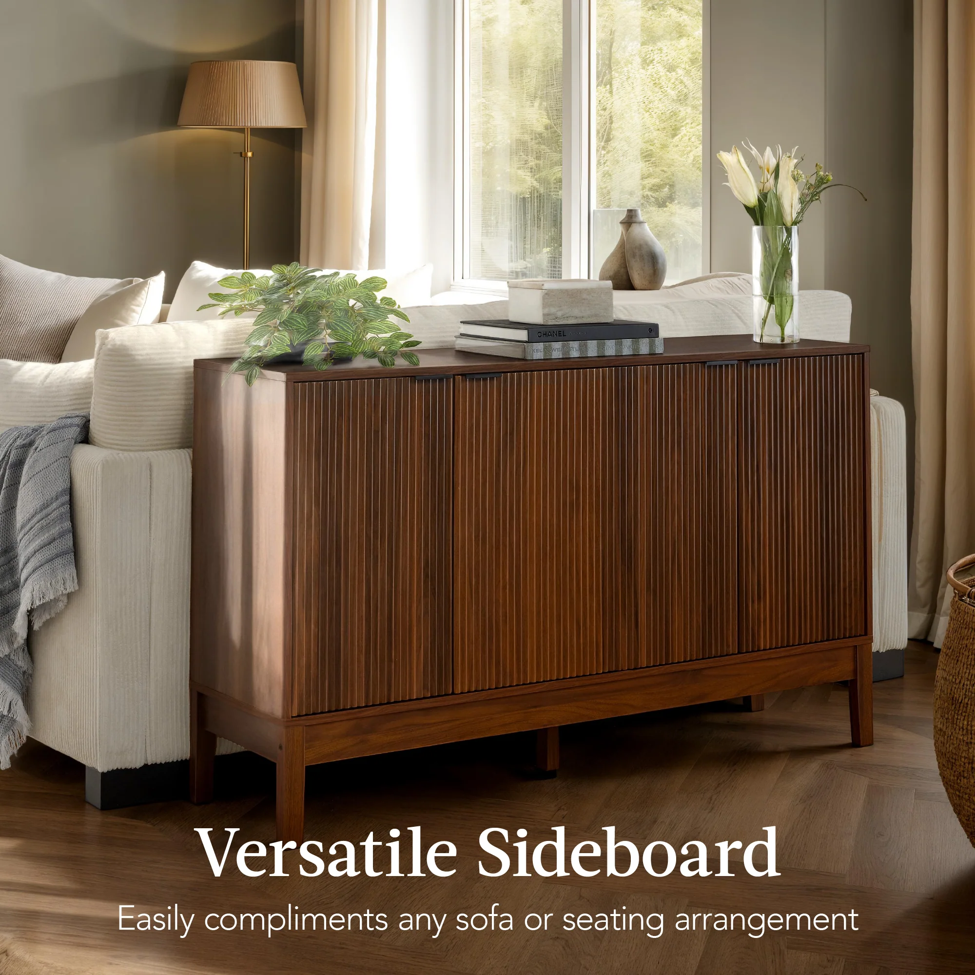 4-Door Reeded Storage Cabinet, Accent Furniture, Sideboard - Image 6