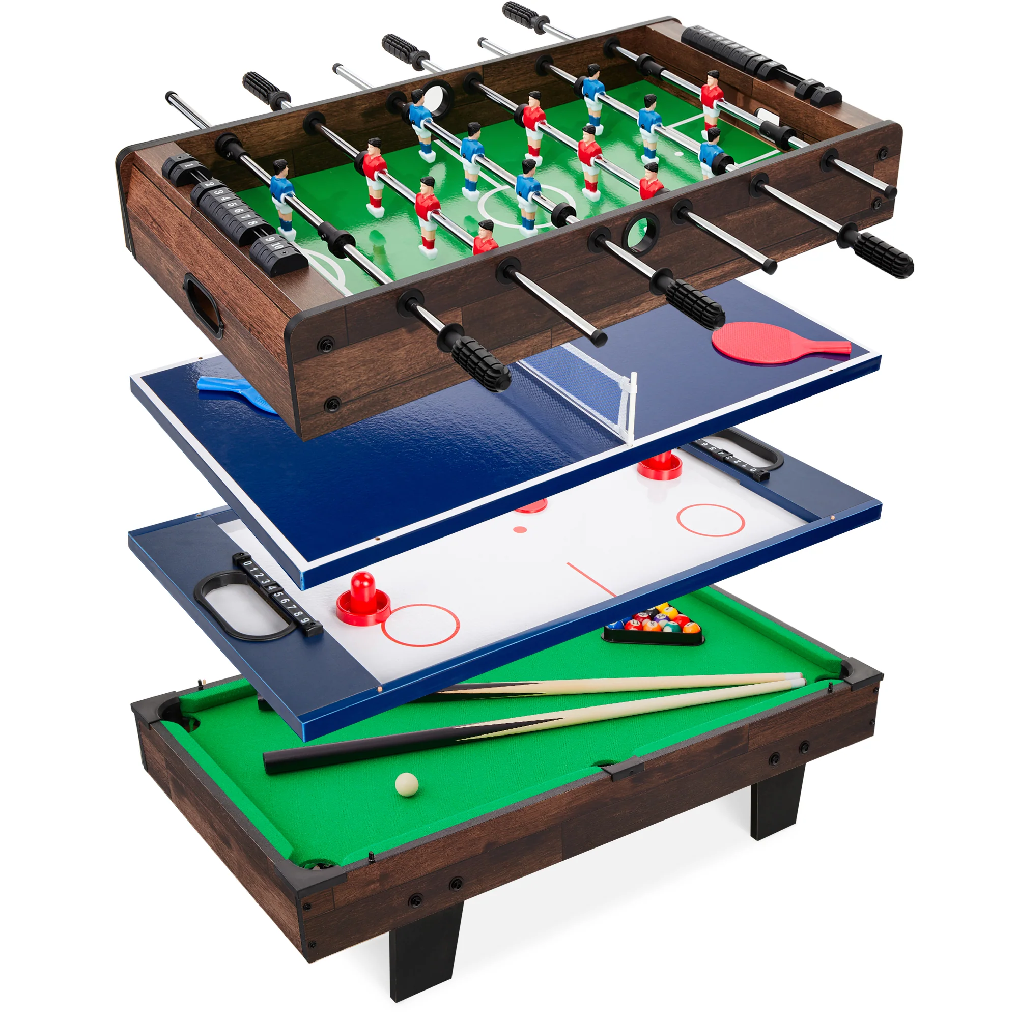 4-in-1 Multi Game Table Set w/ Air Hockey, Table Tennis, Billiards, Foosball - Image 8