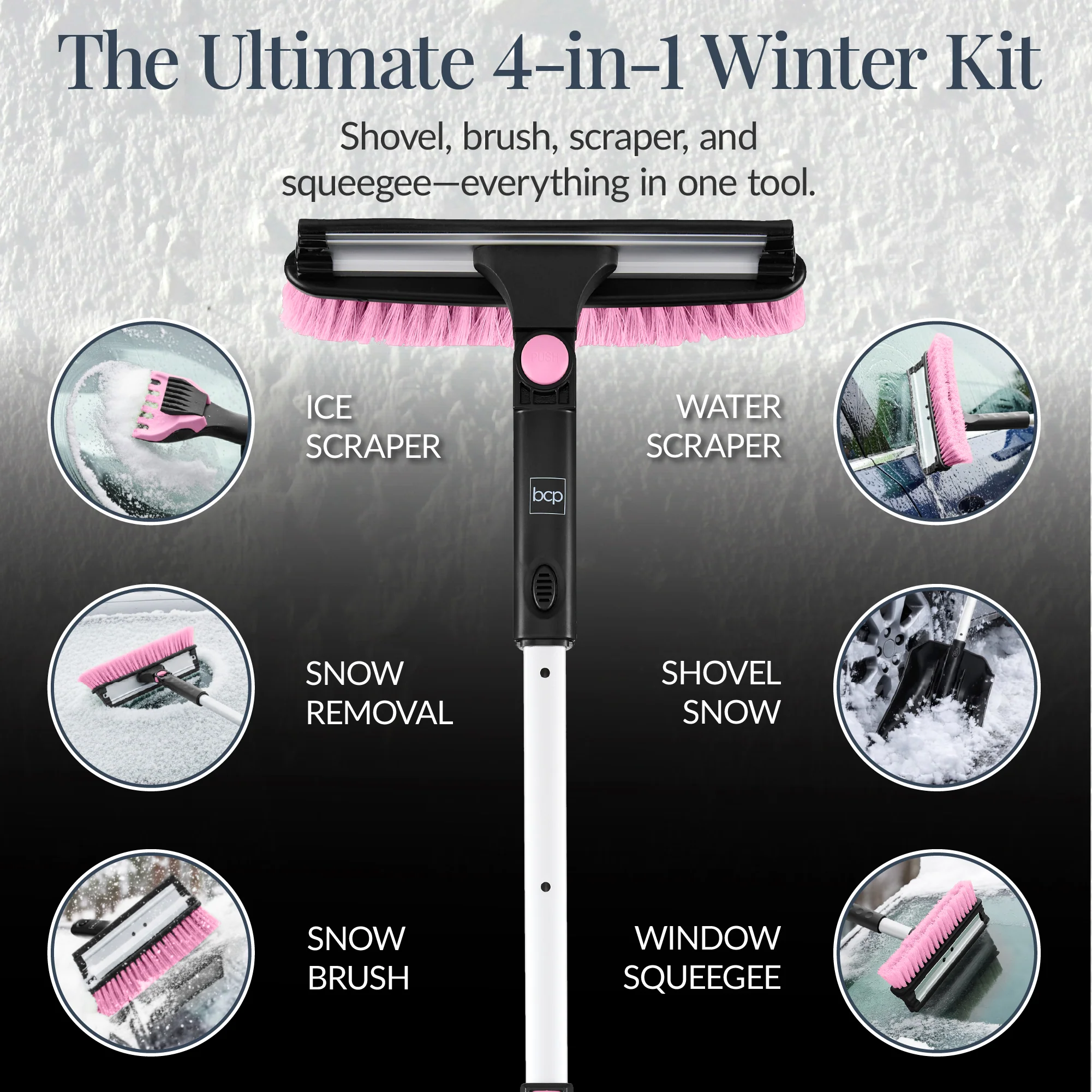 4 in 1 Snow Brush with Shovel, Ice Scraper & Squeegee w/Storage Bag - Image 4