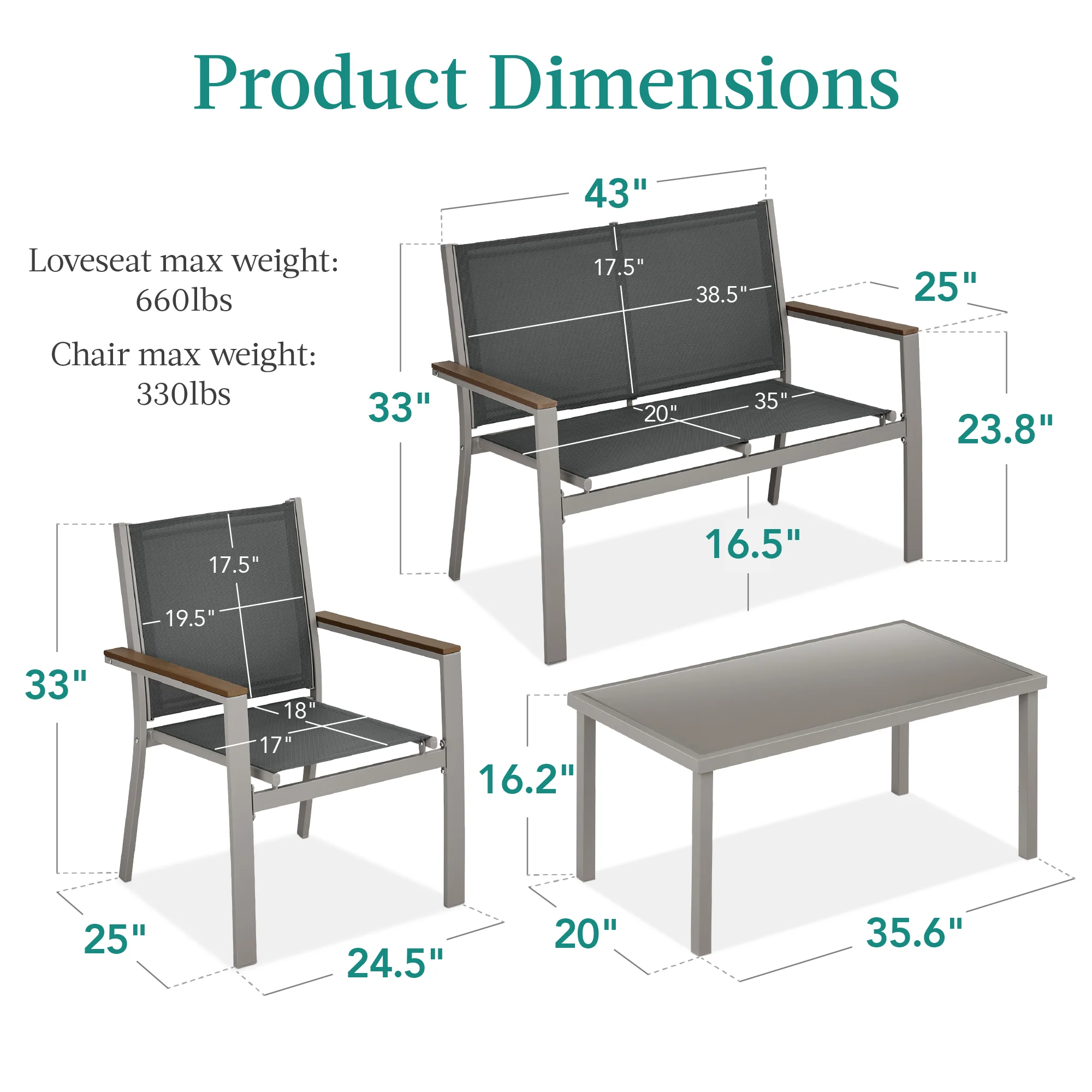 4-Piece Textilene Outdoor Conversation Set w/ Cushions, Table - Image 15