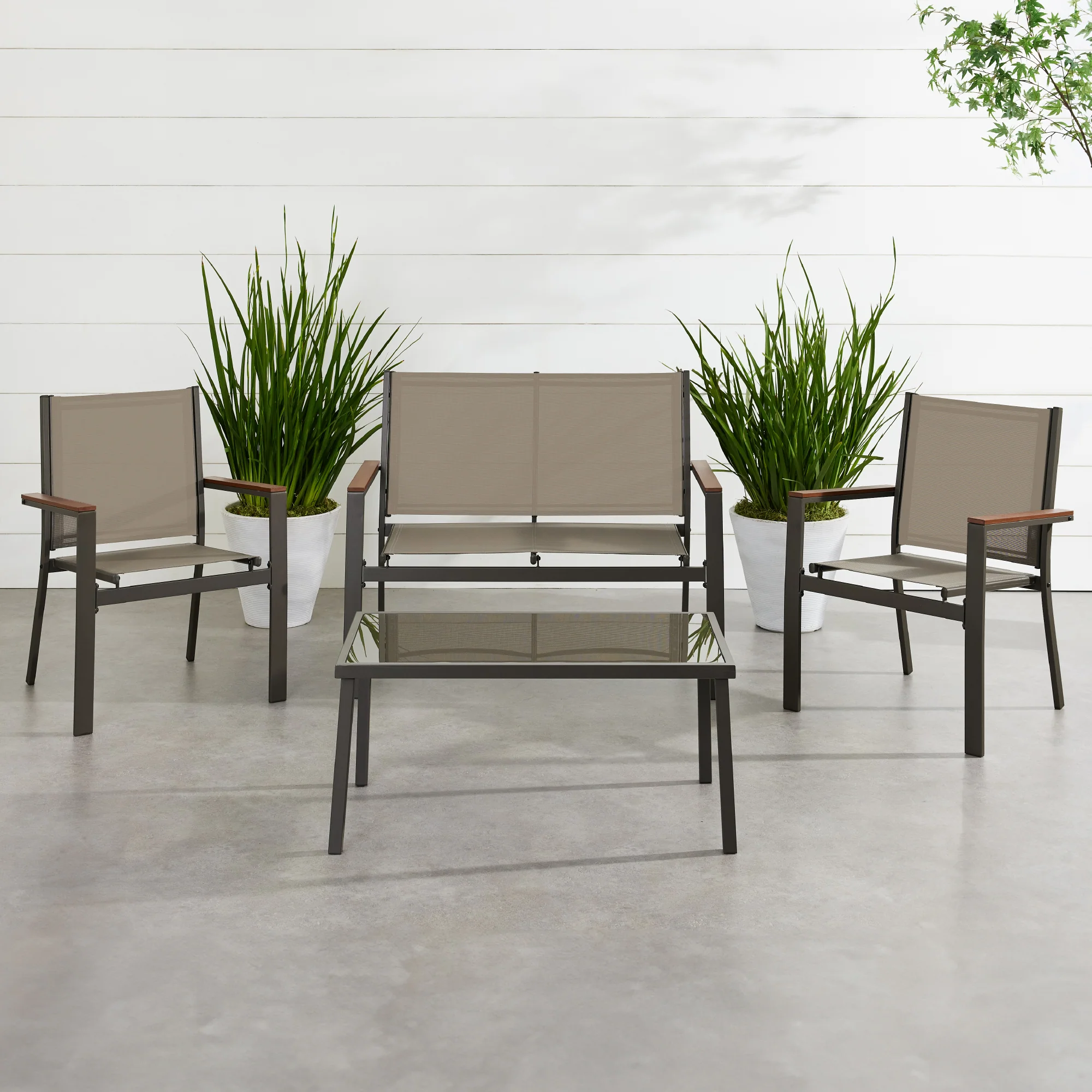 4-Piece Textilene Outdoor Conversation Set w/ Cushions, Table - Image 18