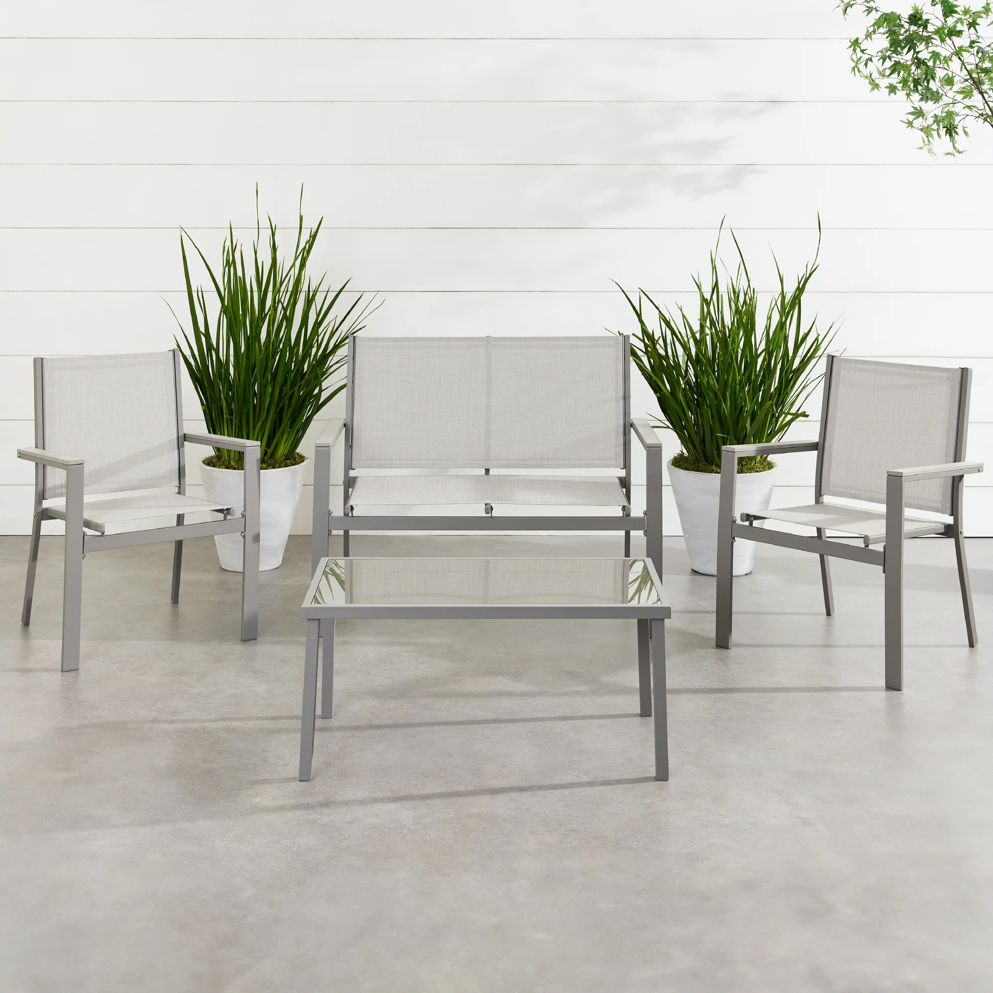 4-Piece Textilene Outdoor Conversation Set w/ Cushions, Table - Image 26