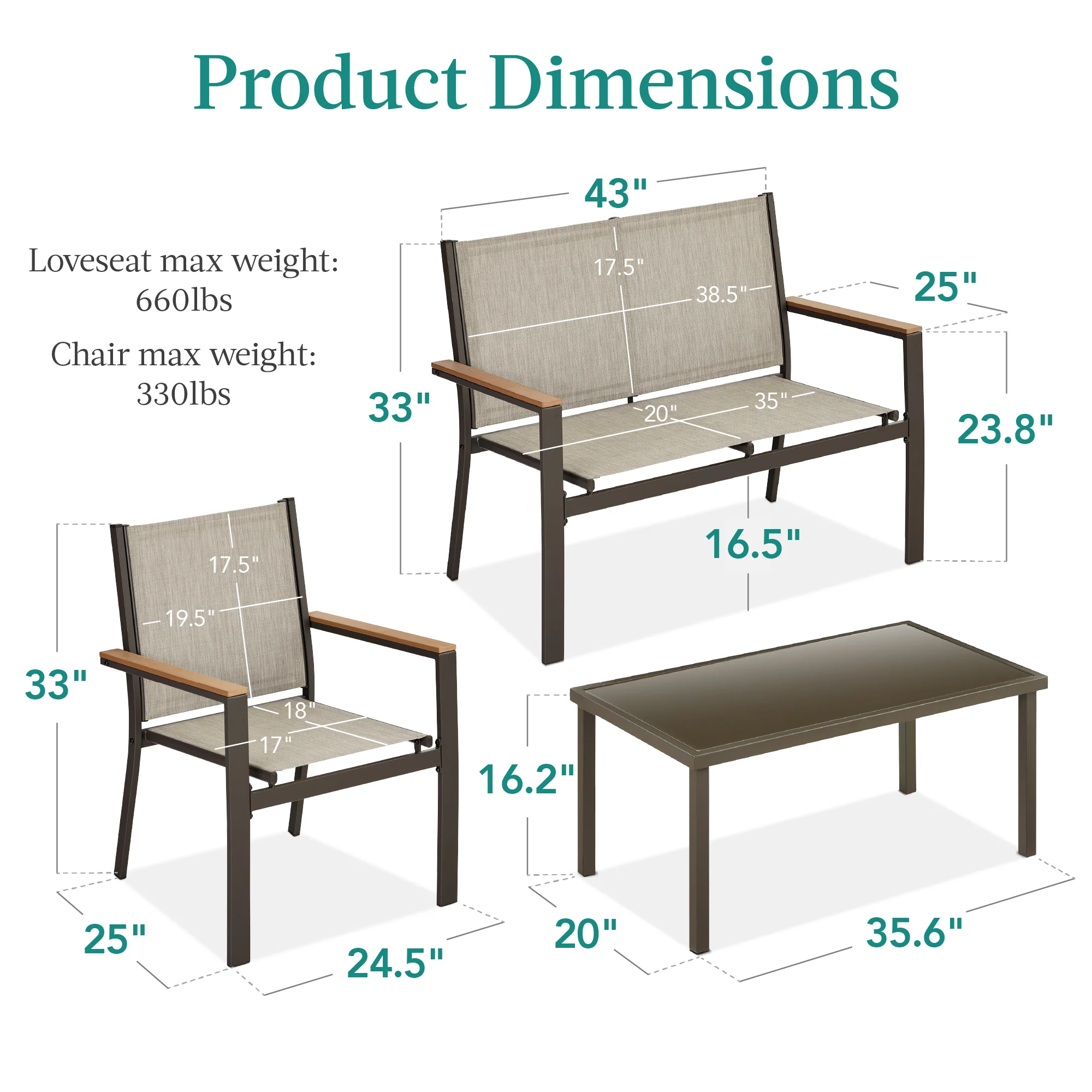 4-Piece Textilene Outdoor Conversation Set w/ Cushions, Table - Image 47