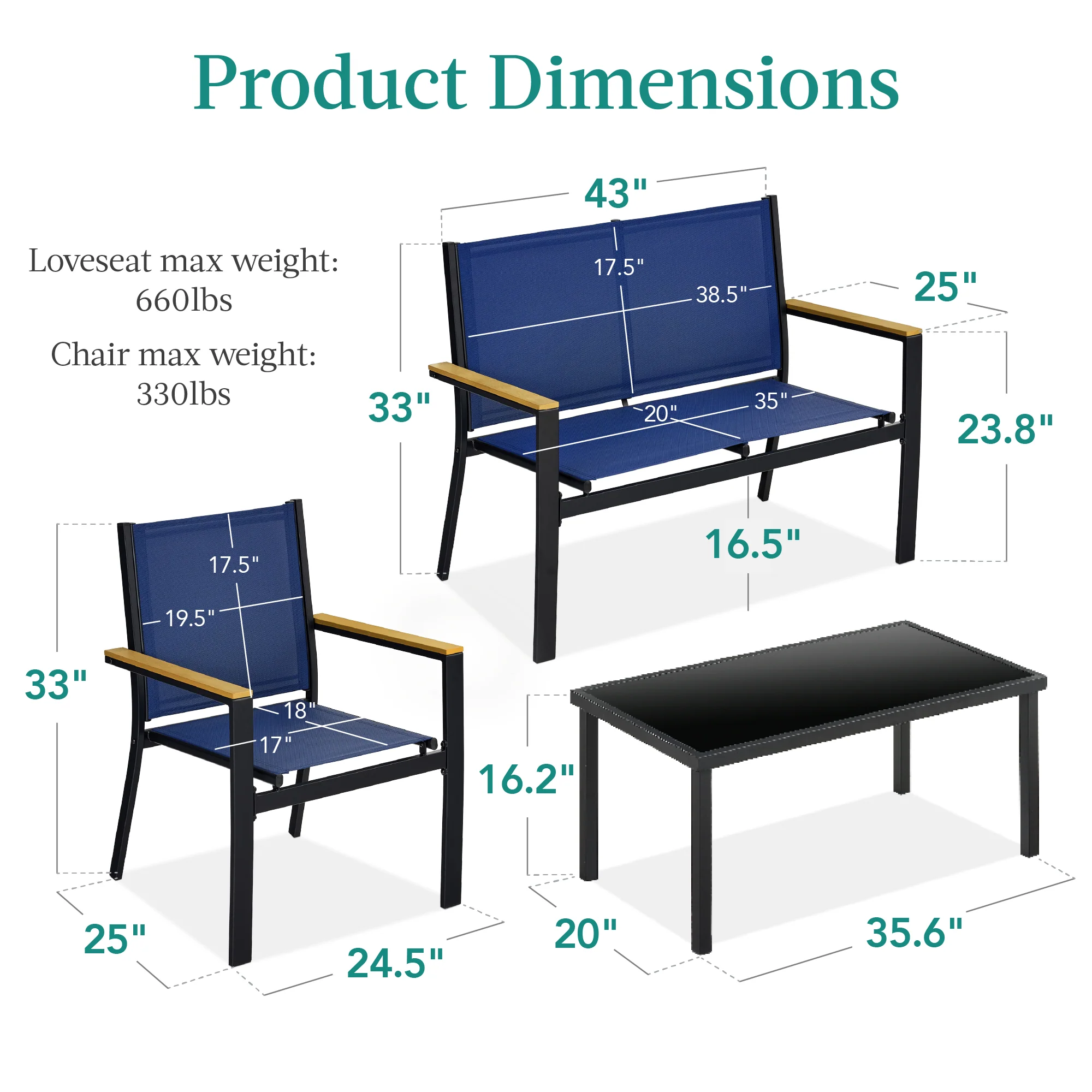 4-Piece Textilene Outdoor Conversation Set w/ Cushions, Table - Image 7