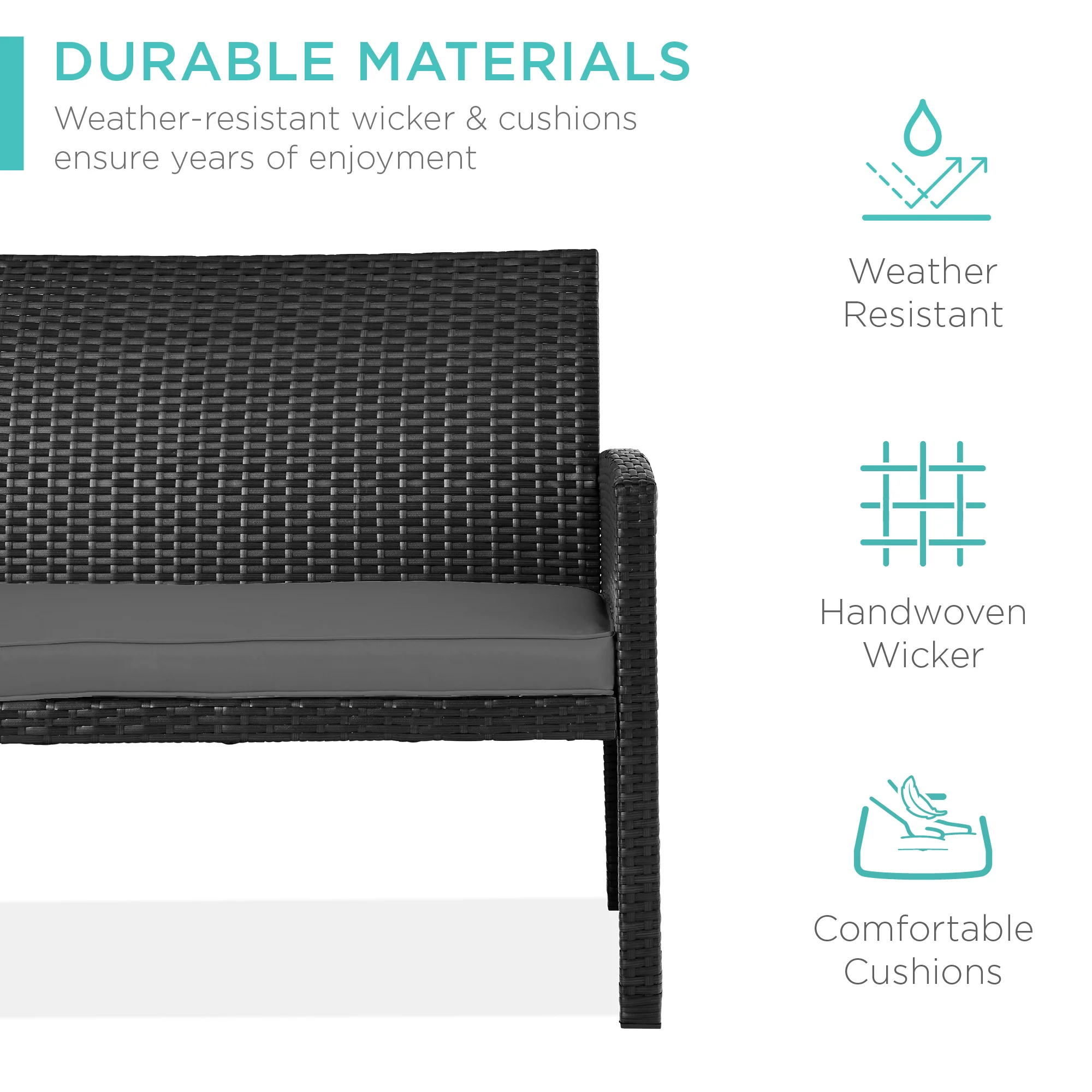 4-Piece Outdoor Wicker Conversation Patio Set w/ 4 Seats, Glass Table Top - Image 10