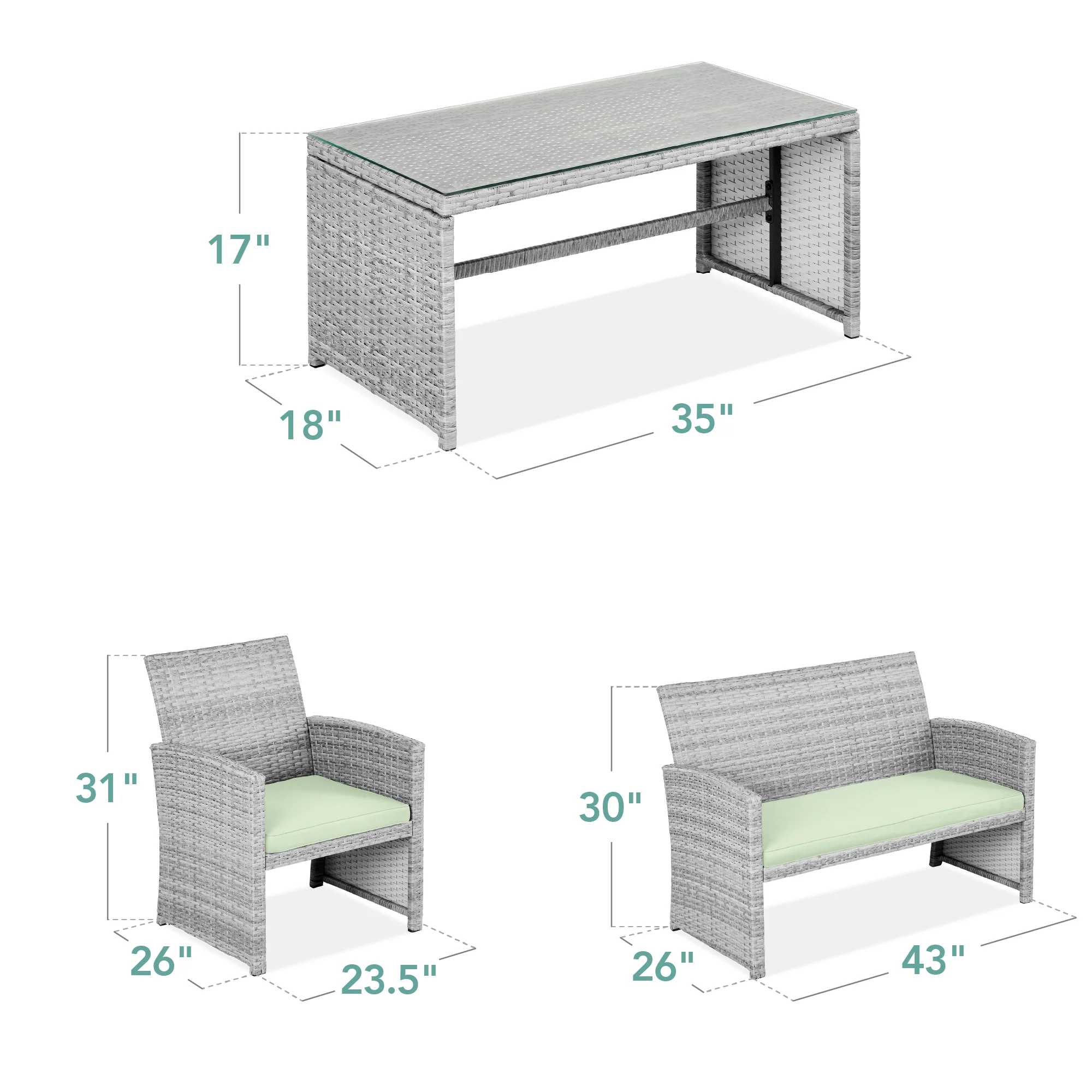 4-Piece Outdoor Wicker Conversation Patio Set w/ 4 Seats, Glass Table Top - Image 105