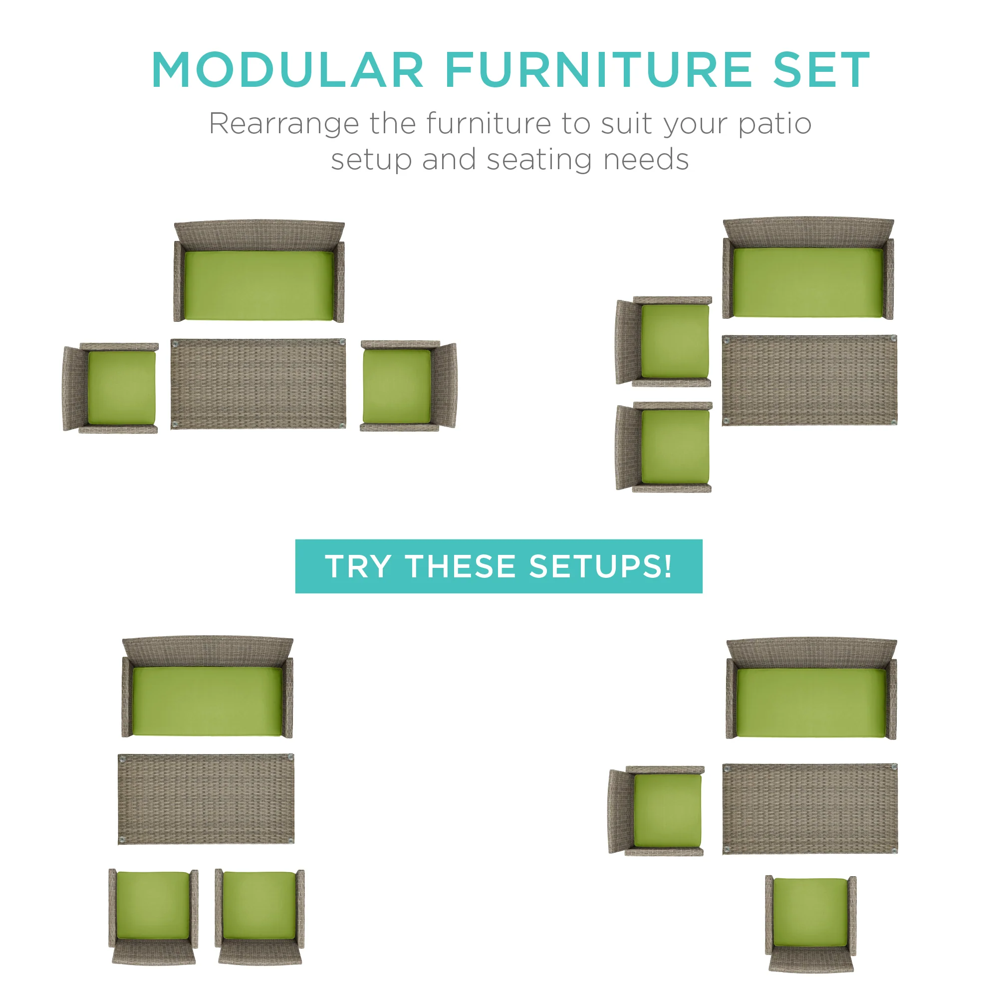 4-Piece Outdoor Wicker Conversation Patio Set w/ 4 Seats, Glass Table Top - Image 107