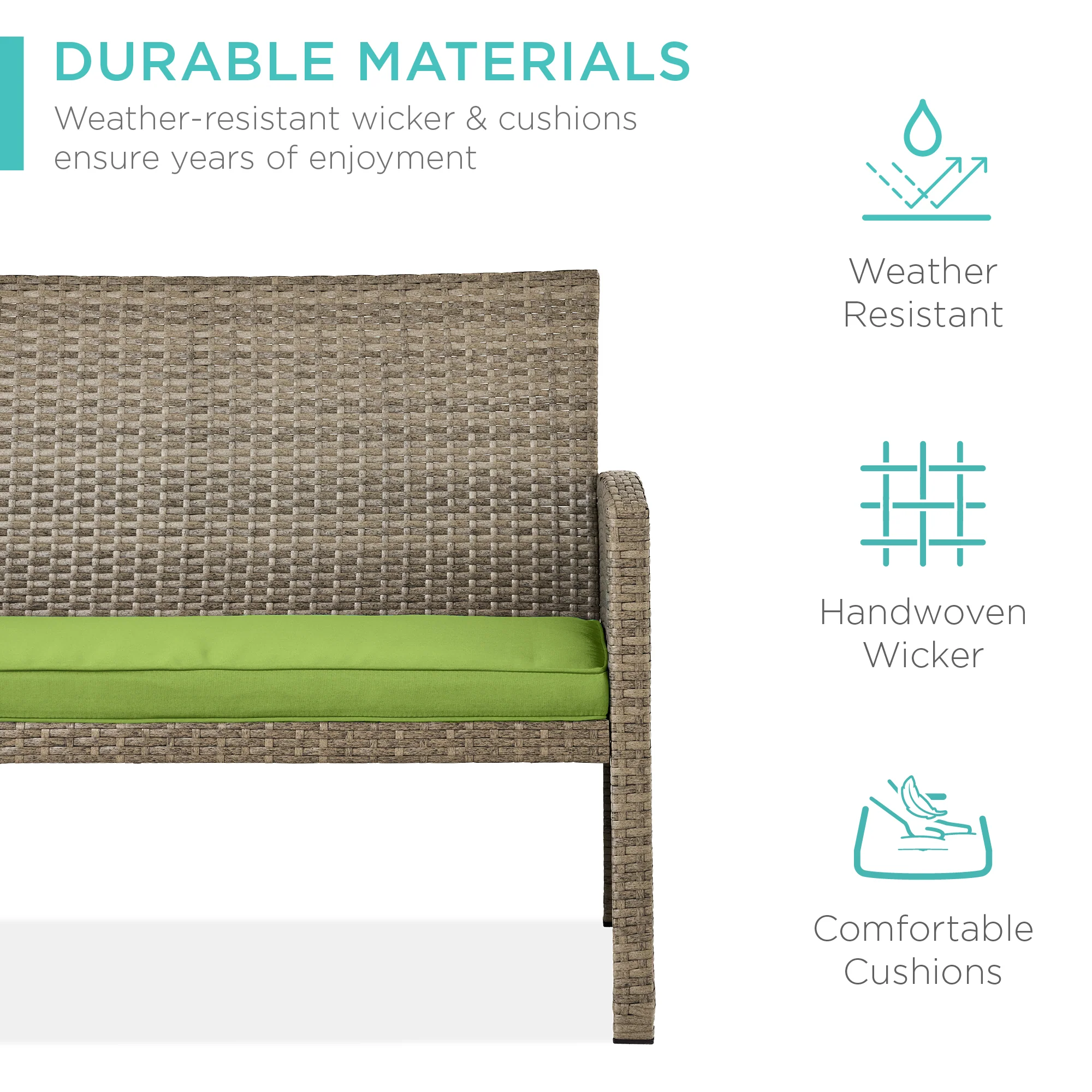 4-Piece Outdoor Wicker Conversation Patio Set w/ 4 Seats, Glass Table Top - Image 108