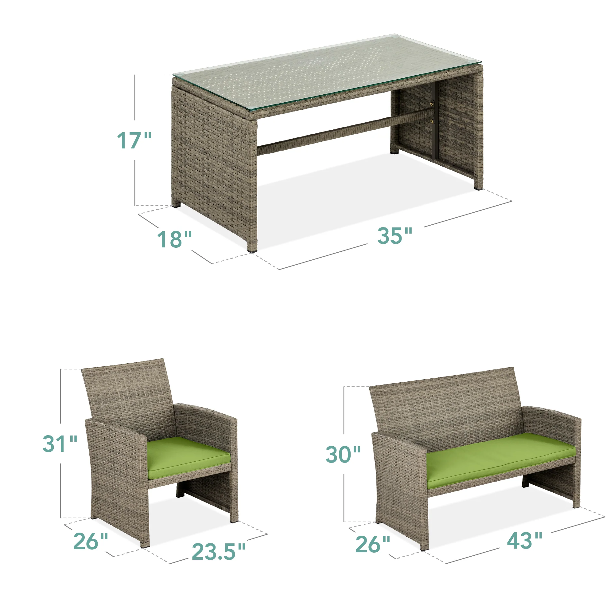 4-Piece Outdoor Wicker Conversation Patio Set w/ 4 Seats, Glass Table Top - Image 112