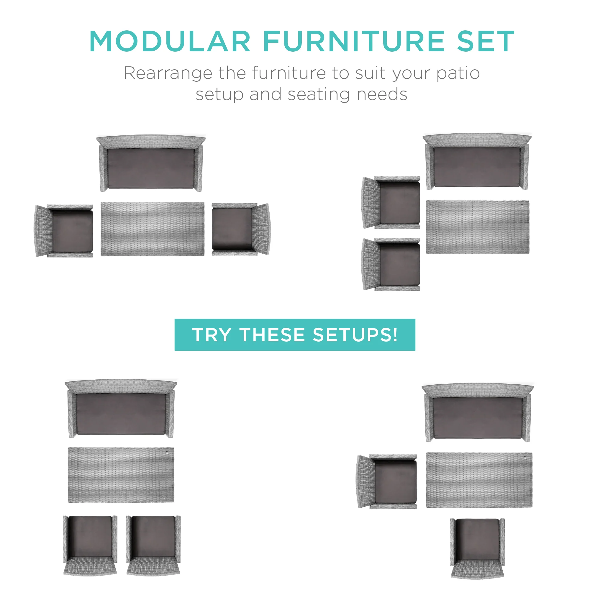 4-Piece Outdoor Wicker Conversation Patio Set w/ 4 Seats, Glass Table Top - Image 121