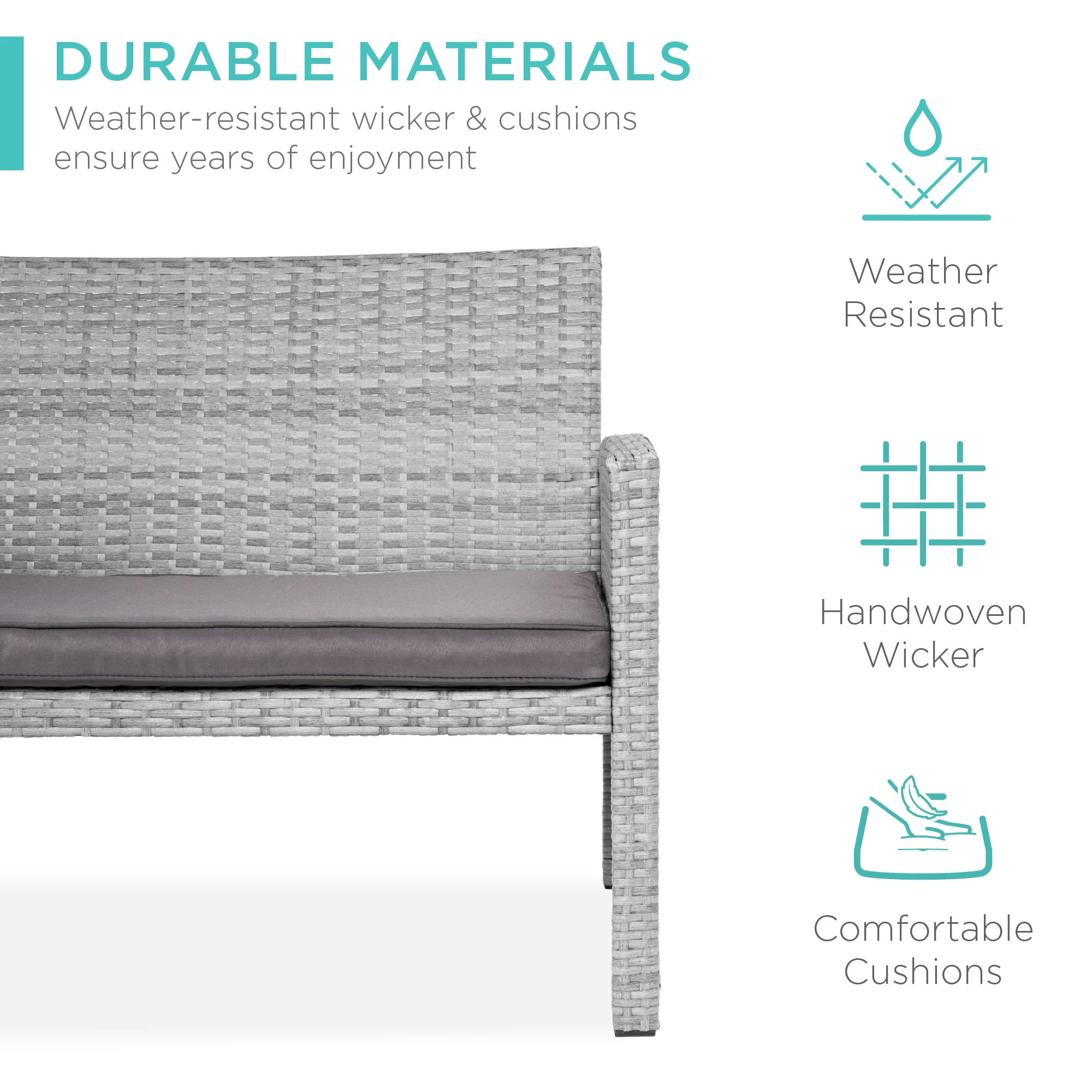 4-Piece Outdoor Wicker Conversation Patio Set w/ 4 Seats, Glass Table Top - Image 122