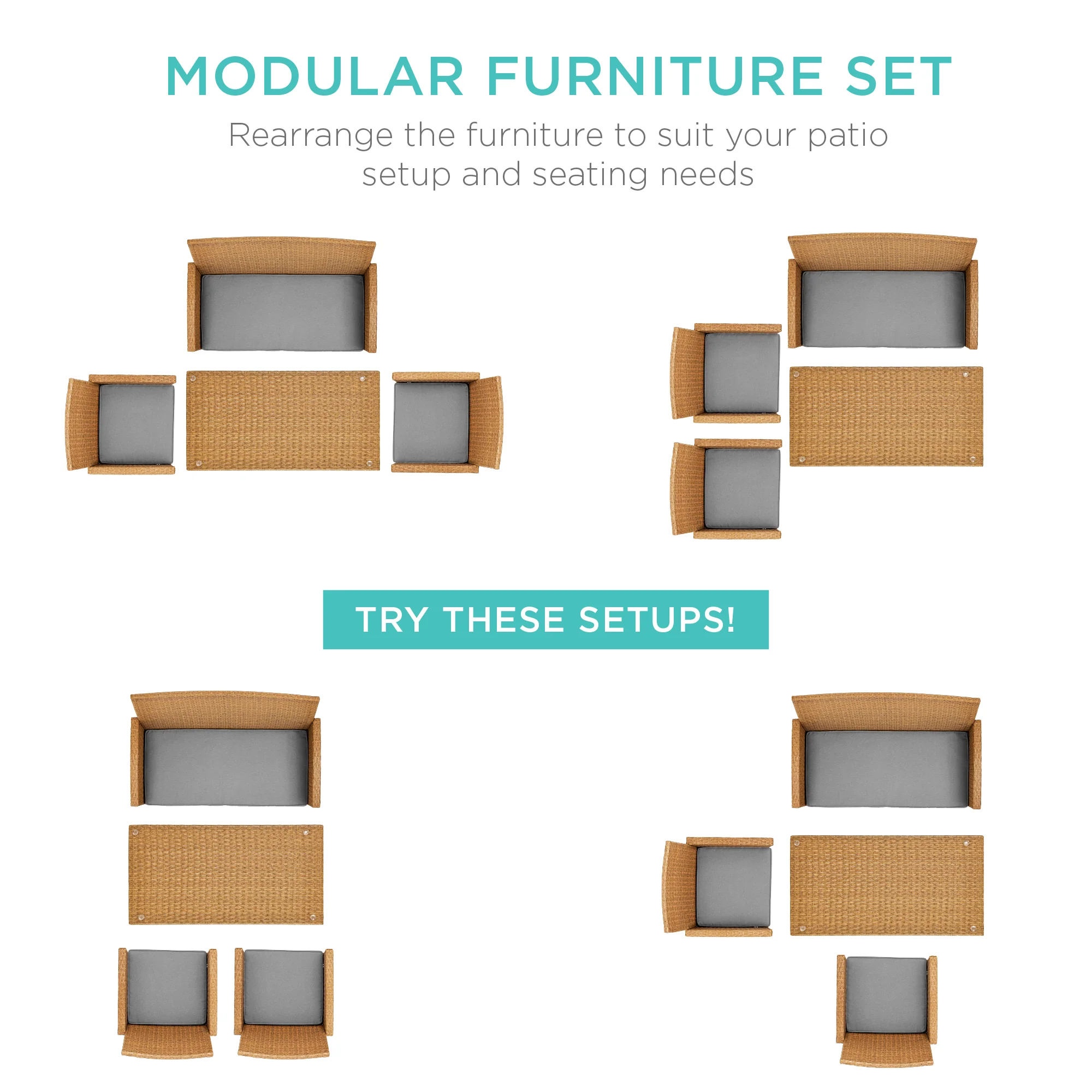 4-Piece Outdoor Wicker Conversation Patio Set w/ 4 Seats, Glass Table Top - Image 128