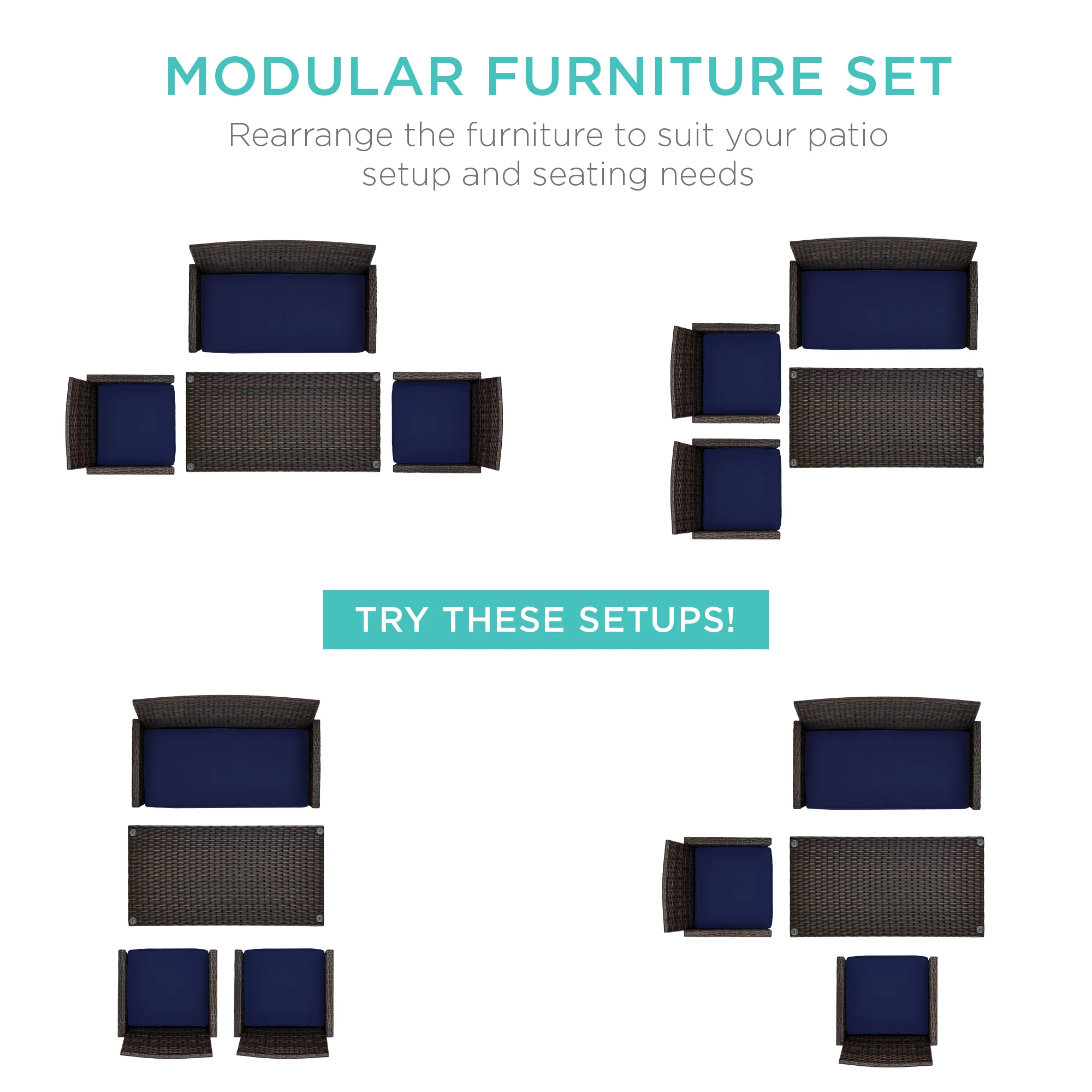 4-Piece Outdoor Wicker Conversation Patio Set w/ 4 Seats, Glass Table Top - Image 135