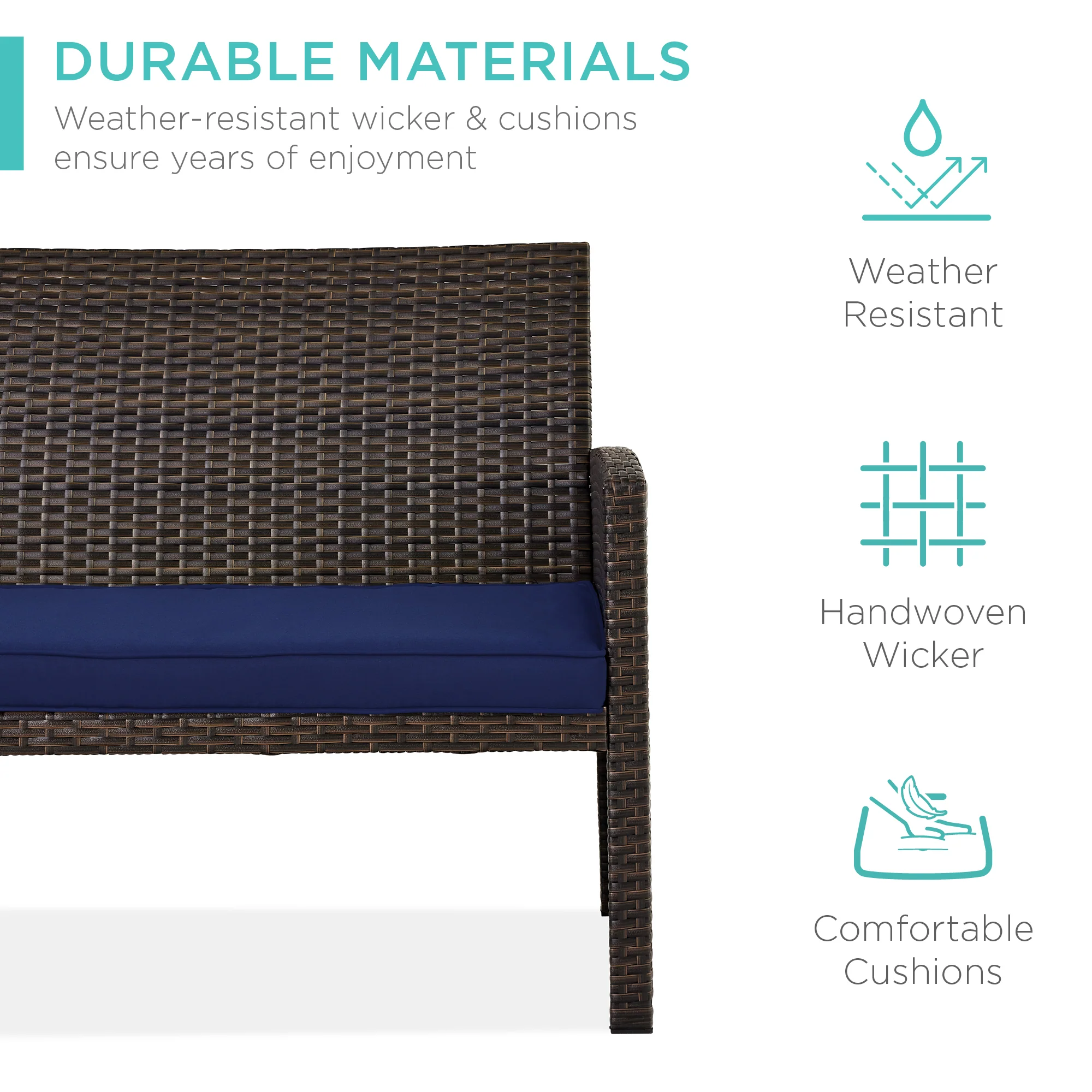 4-Piece Outdoor Wicker Conversation Patio Set w/ 4 Seats, Glass Table Top - Image 136