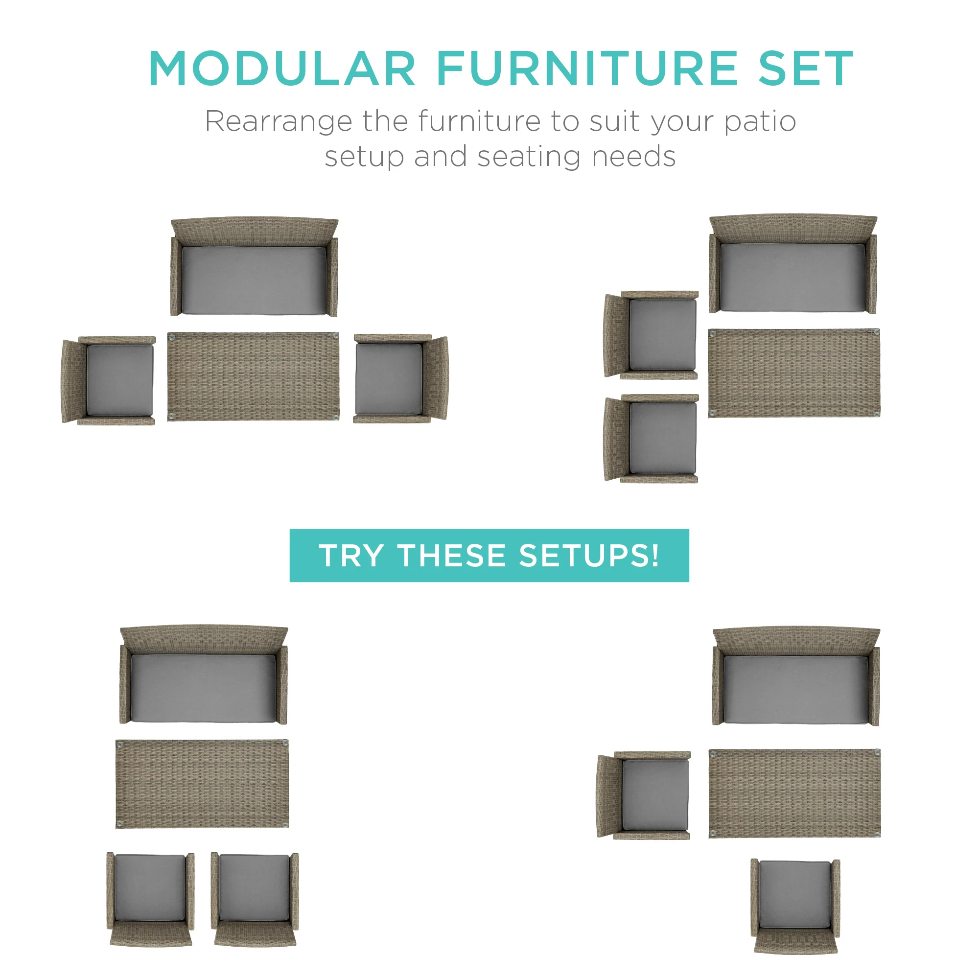 4-Piece Outdoor Wicker Conversation Patio Set w/ 4 Seats, Glass Table Top - Image 142