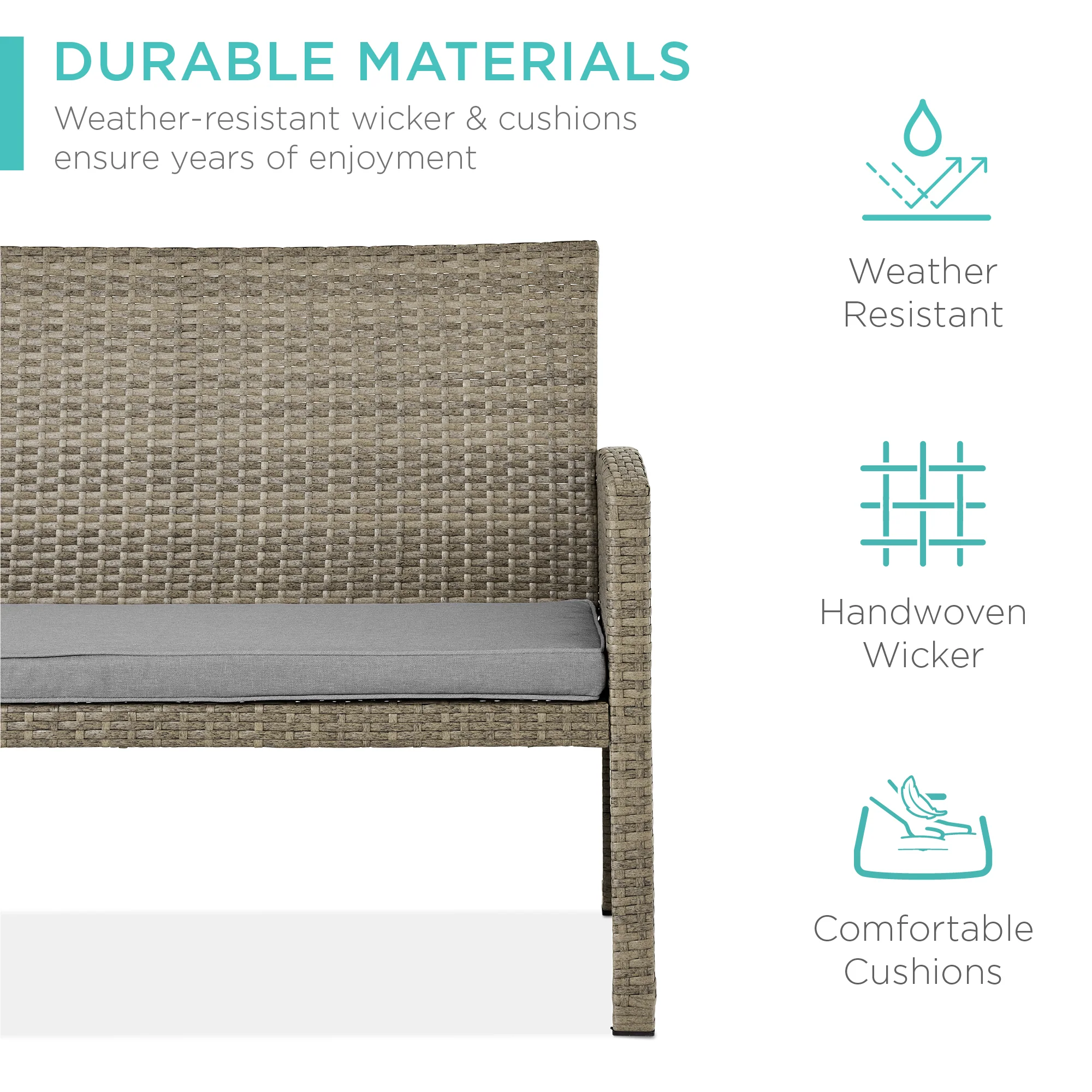 4-Piece Outdoor Wicker Conversation Patio Set w/ 4 Seats, Glass Table Top - Image 143