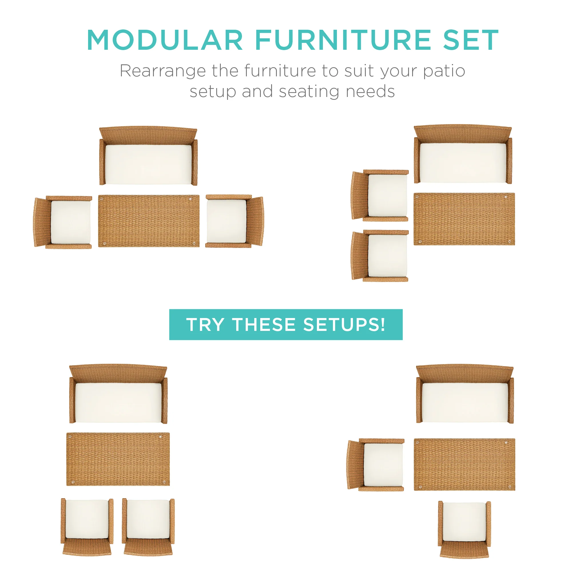 4-Piece Outdoor Wicker Conversation Patio Set w/ 4 Seats, Glass Table Top - Image 149