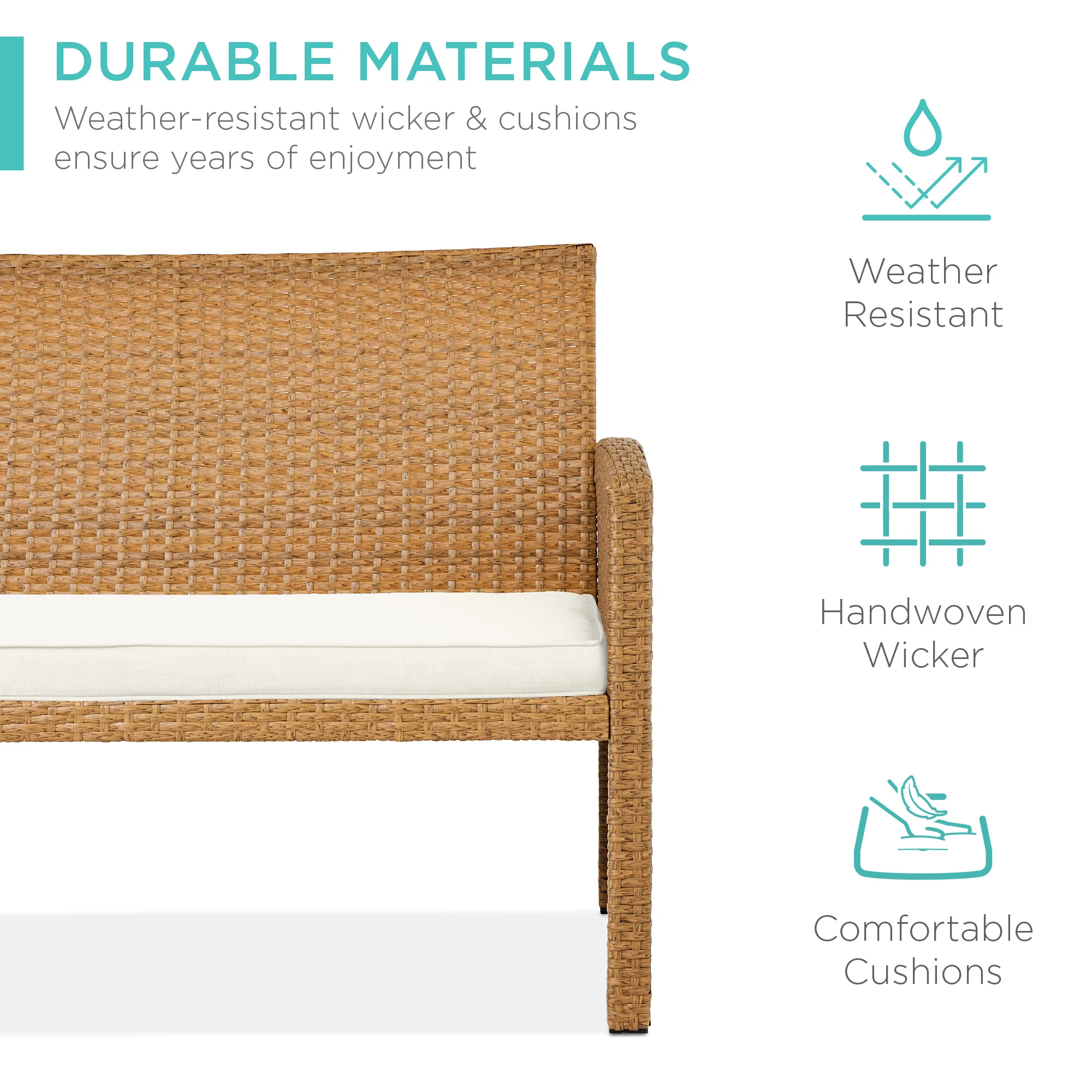 4-Piece Outdoor Wicker Conversation Patio Set w/ 4 Seats, Glass Table Top - Image 150