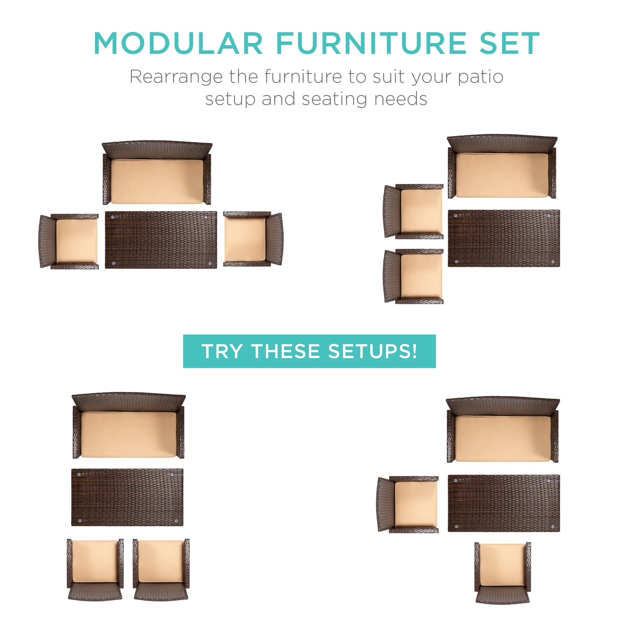 4-Piece Outdoor Wicker Conversation Patio Set w/ 4 Seats, Glass Table Top - Image 156