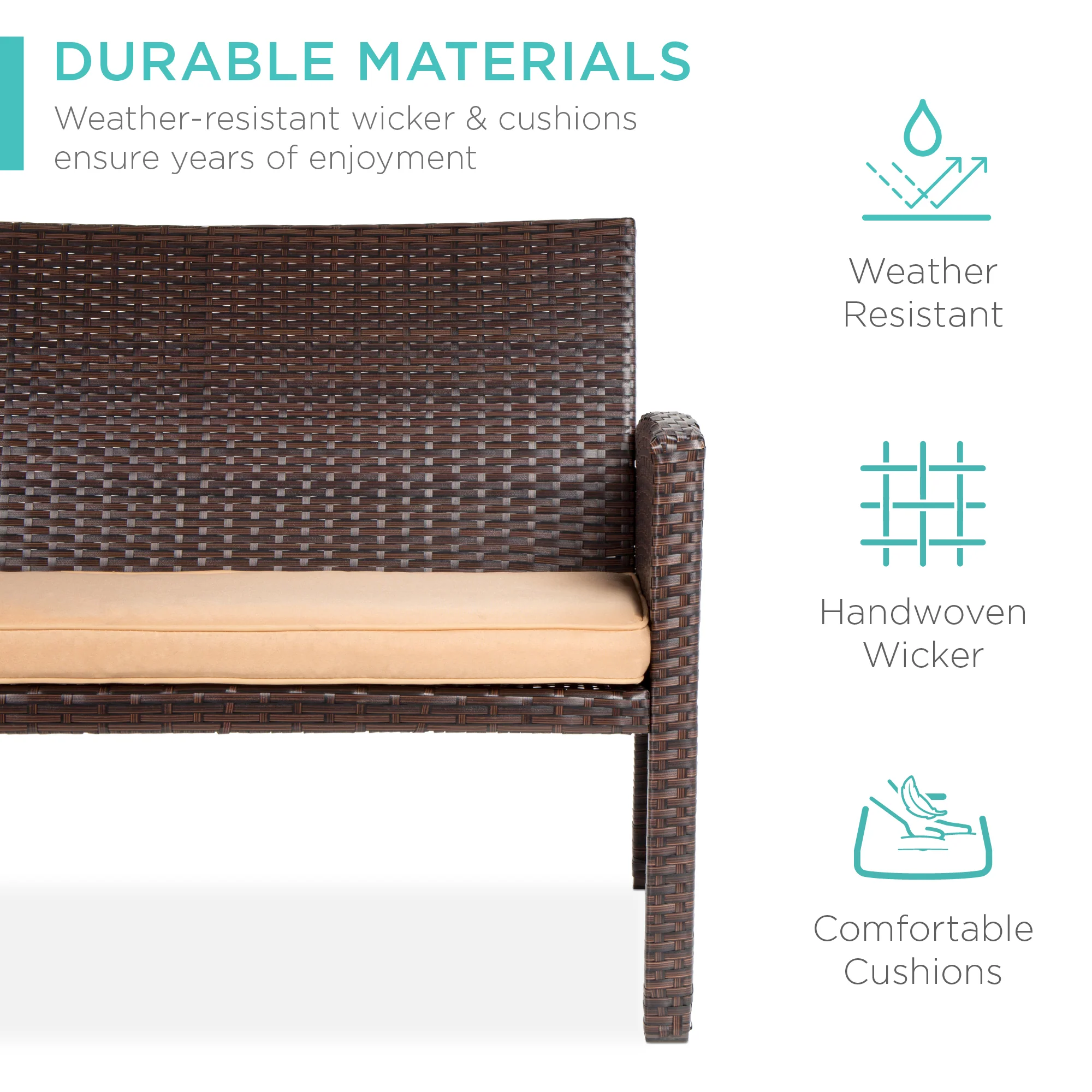 4-Piece Outdoor Wicker Conversation Patio Set w/ 4 Seats, Glass Table Top - Image 157