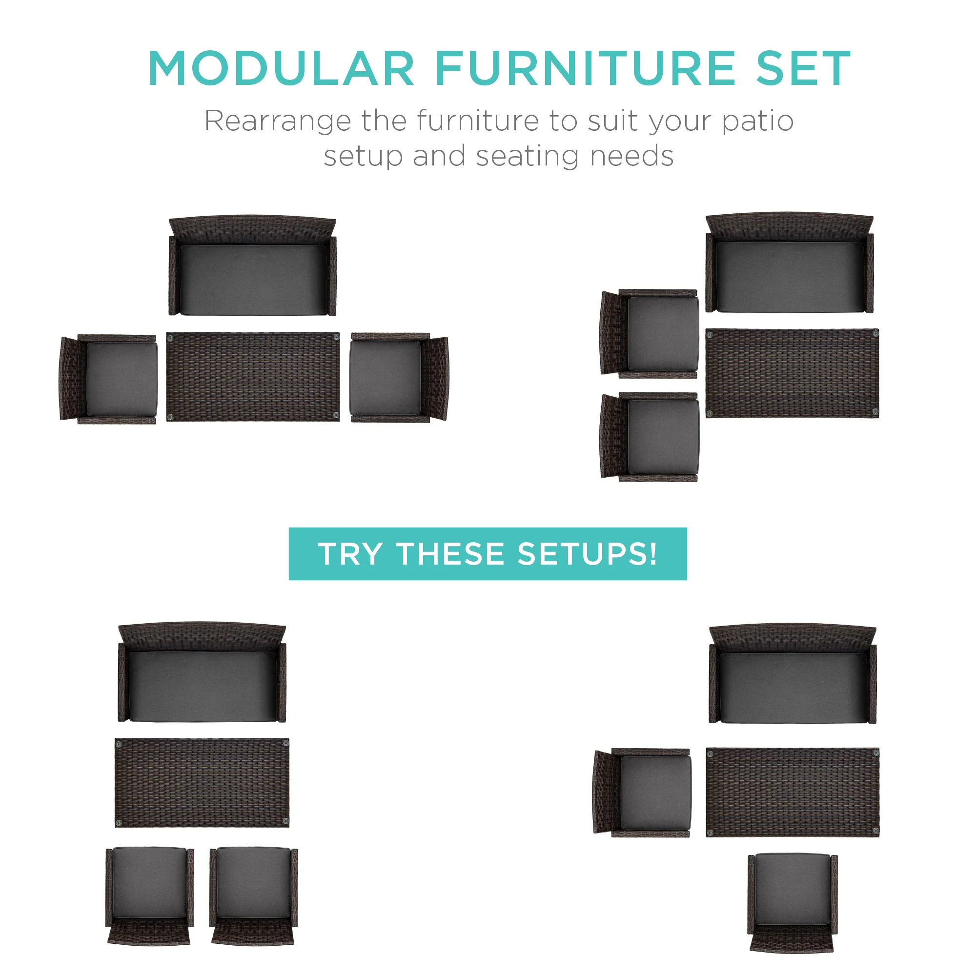 4-Piece Outdoor Wicker Conversation Patio Set w/ 4 Seats, Glass Table Top - Image 16