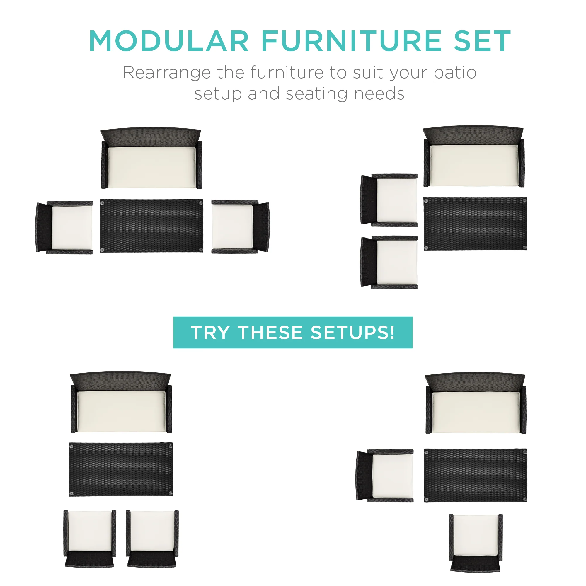 4-Piece Outdoor Wicker Conversation Patio Set w/ 4 Seats, Glass Table Top - Image 163
