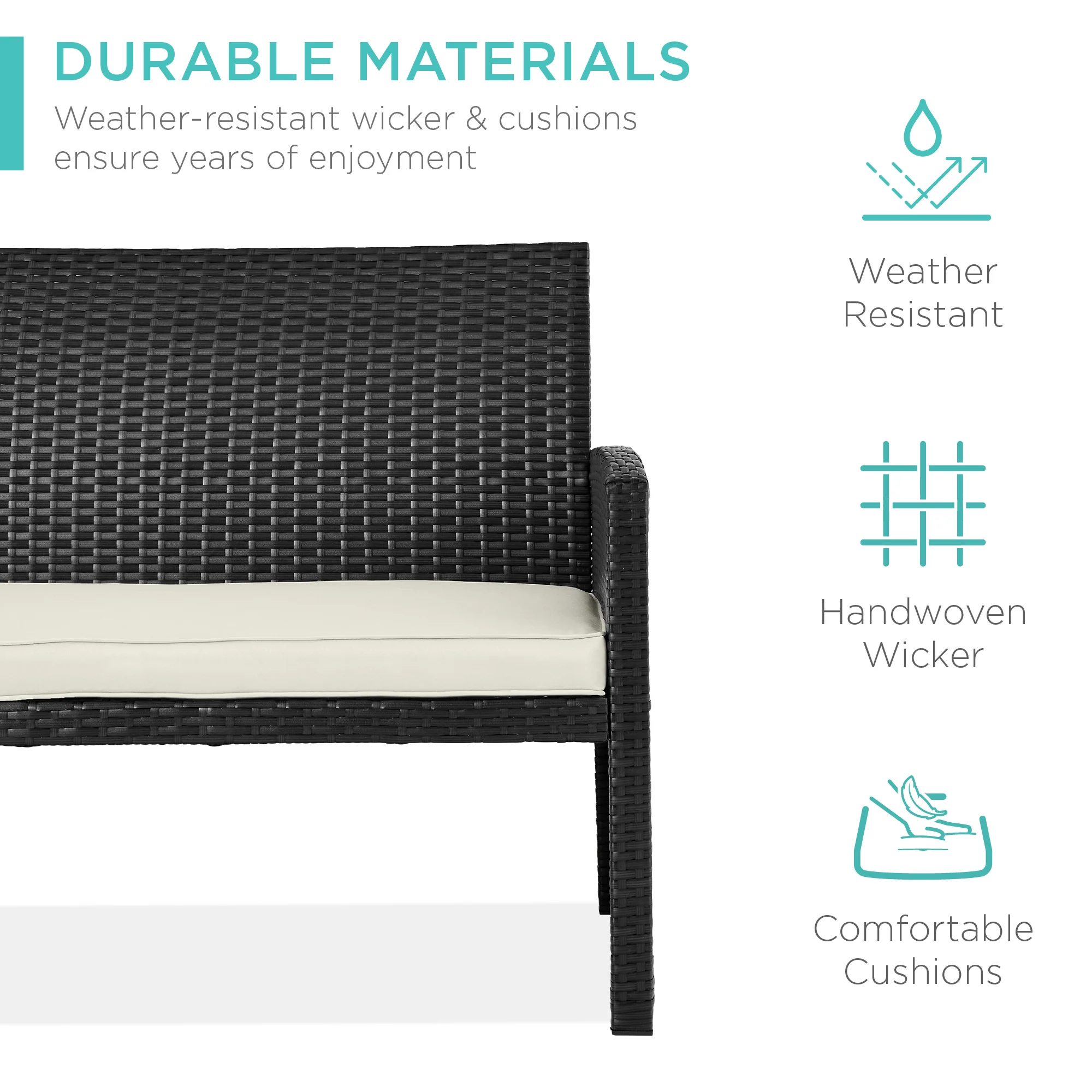 4-Piece Outdoor Wicker Conversation Patio Set w/ 4 Seats, Glass Table Top - Image 164