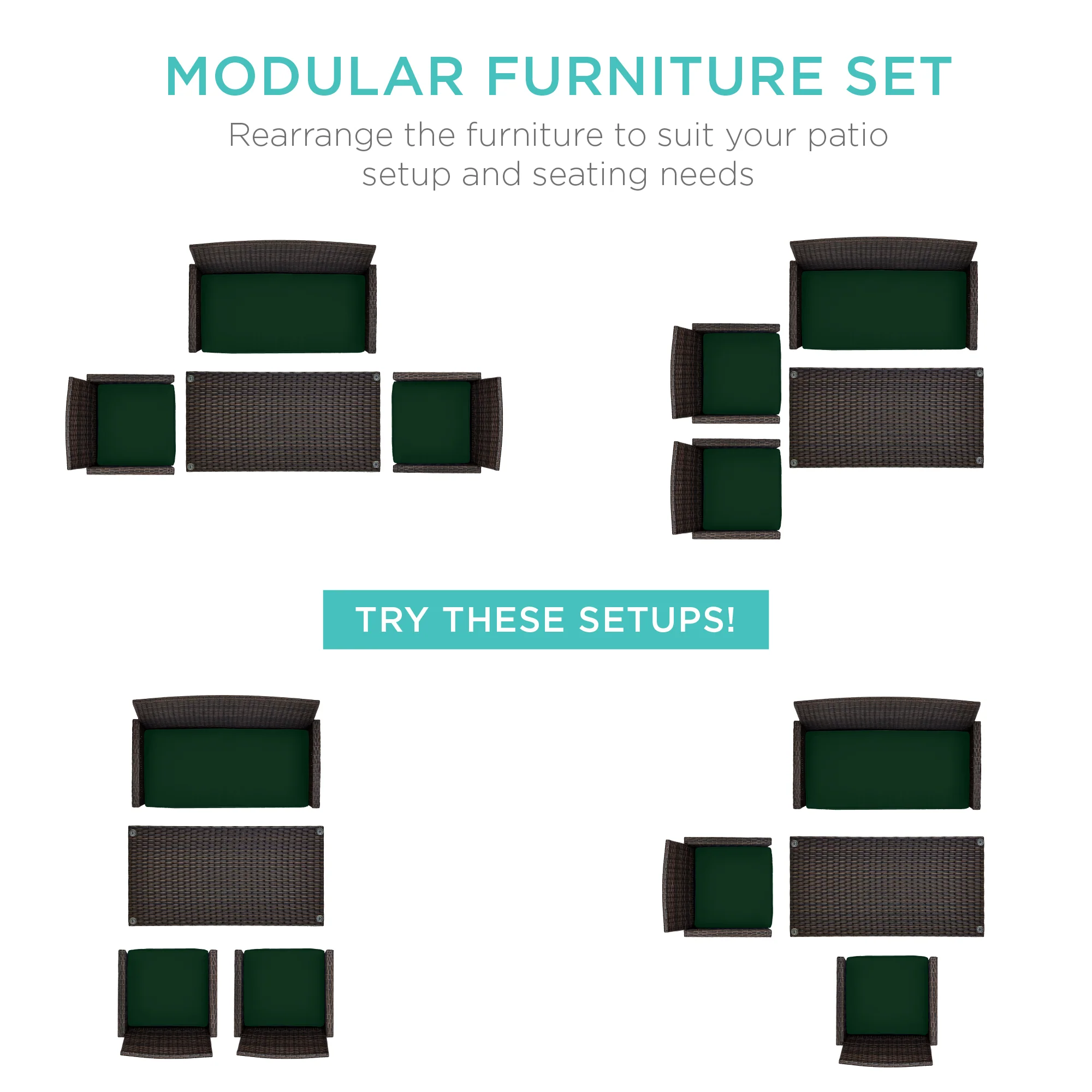 4-Piece Outdoor Wicker Conversation Patio Set w/ 4 Seats, Glass Table Top - Image 170