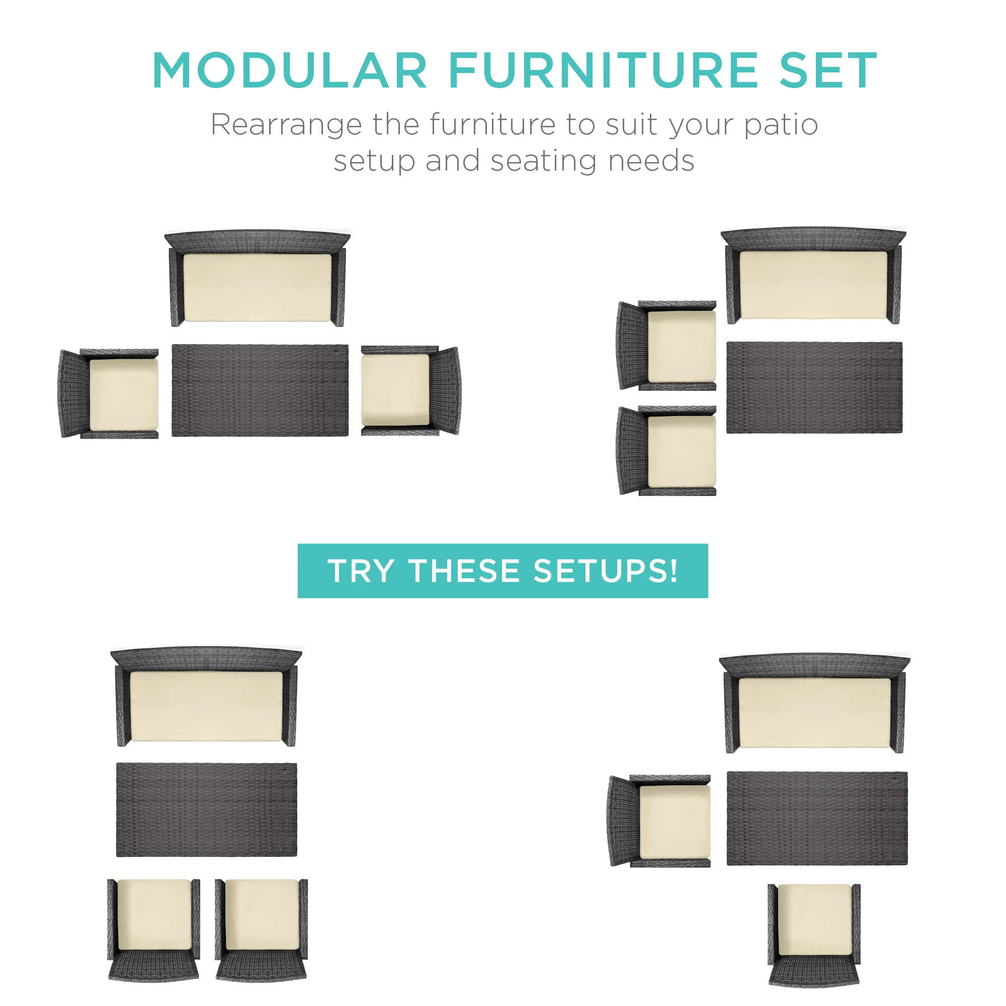 4-Piece Outdoor Wicker Conversation Patio Set w/ 4 Seats, Glass Table Top - Image 177
