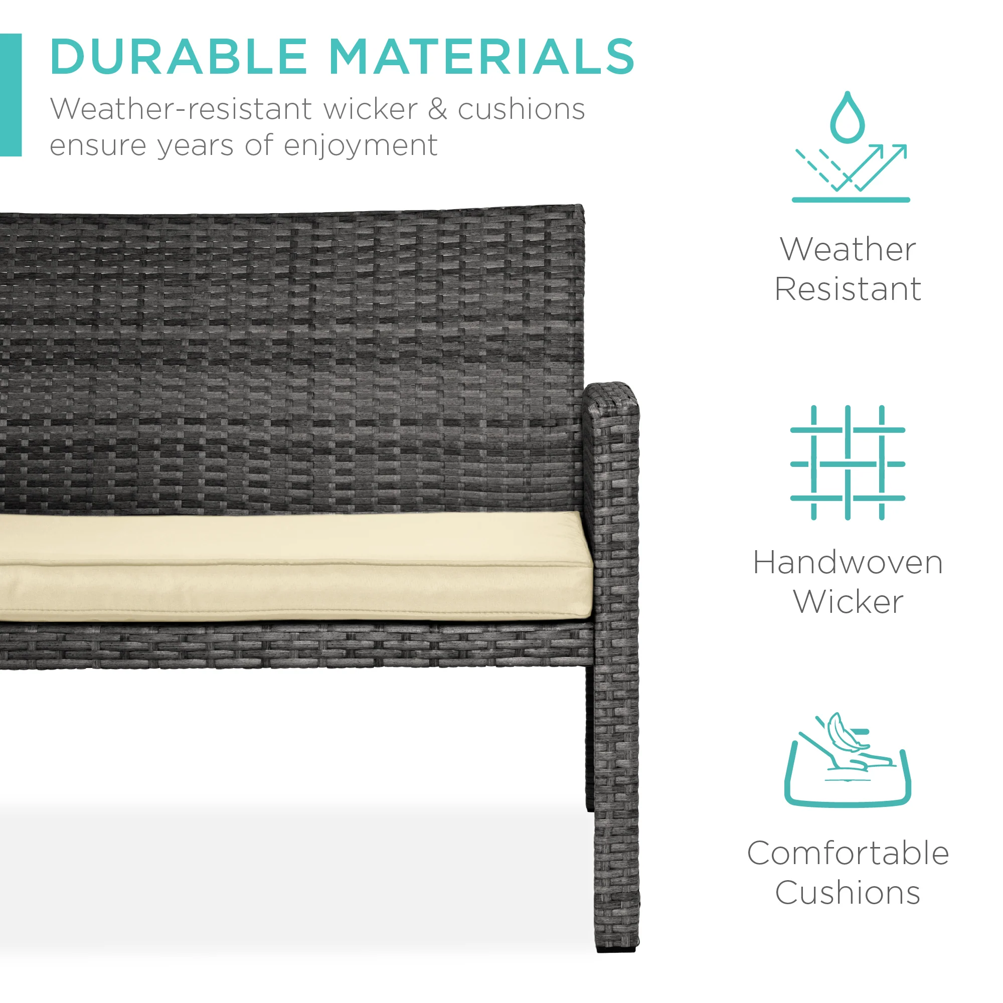 4-Piece Outdoor Wicker Conversation Patio Set w/ 4 Seats, Glass Table Top - Image 178