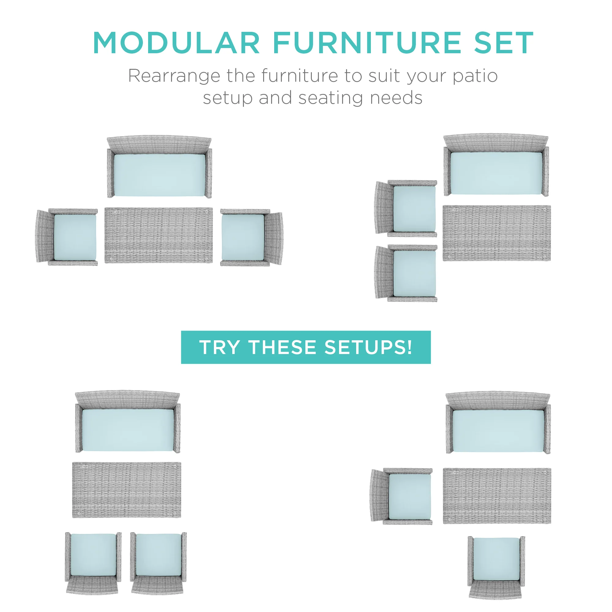 4-Piece Outdoor Wicker Conversation Patio Set w/ 4 Seats, Glass Table Top - Image 184