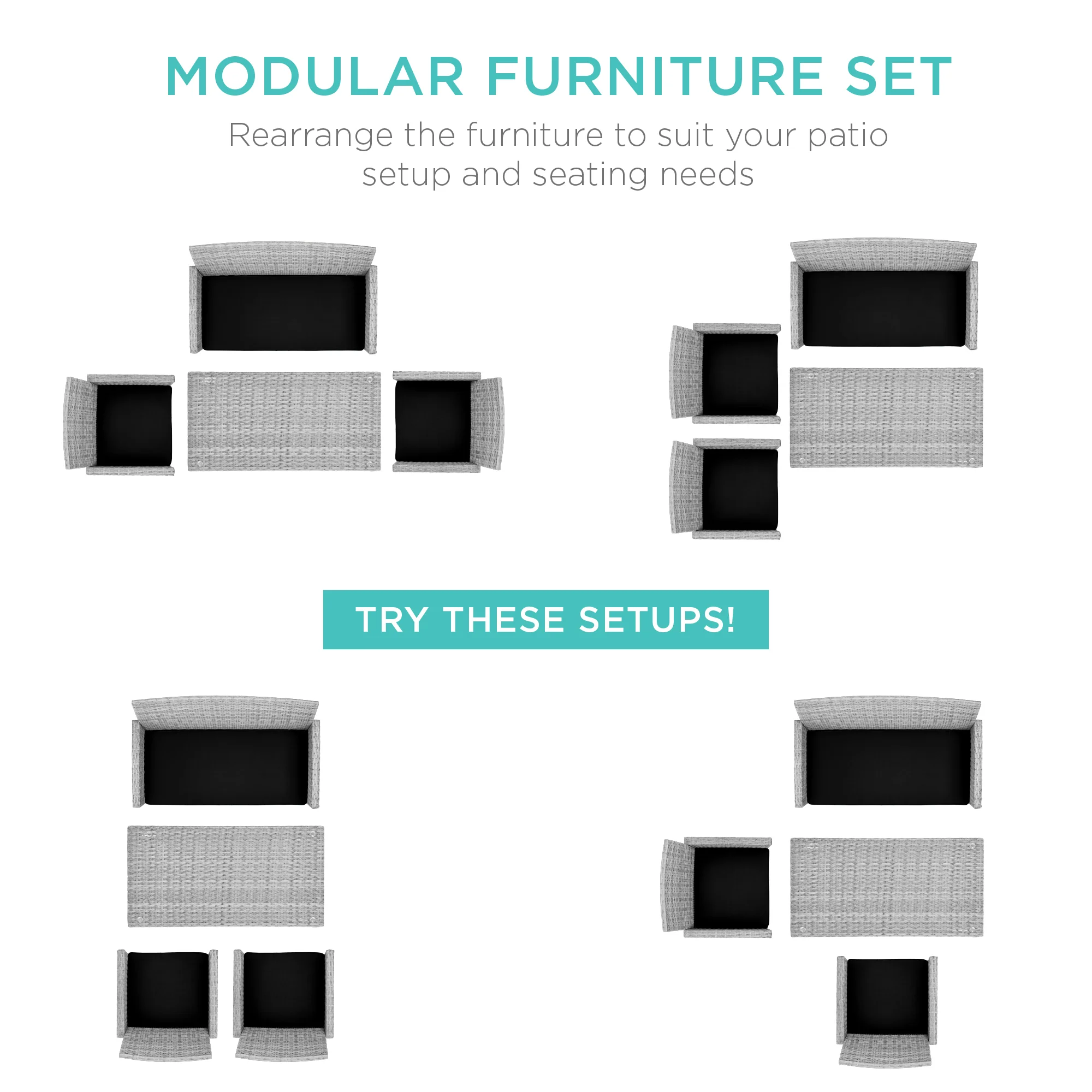 4-Piece Outdoor Wicker Conversation Patio Set w/ 4 Seats, Glass Table Top - Image 2